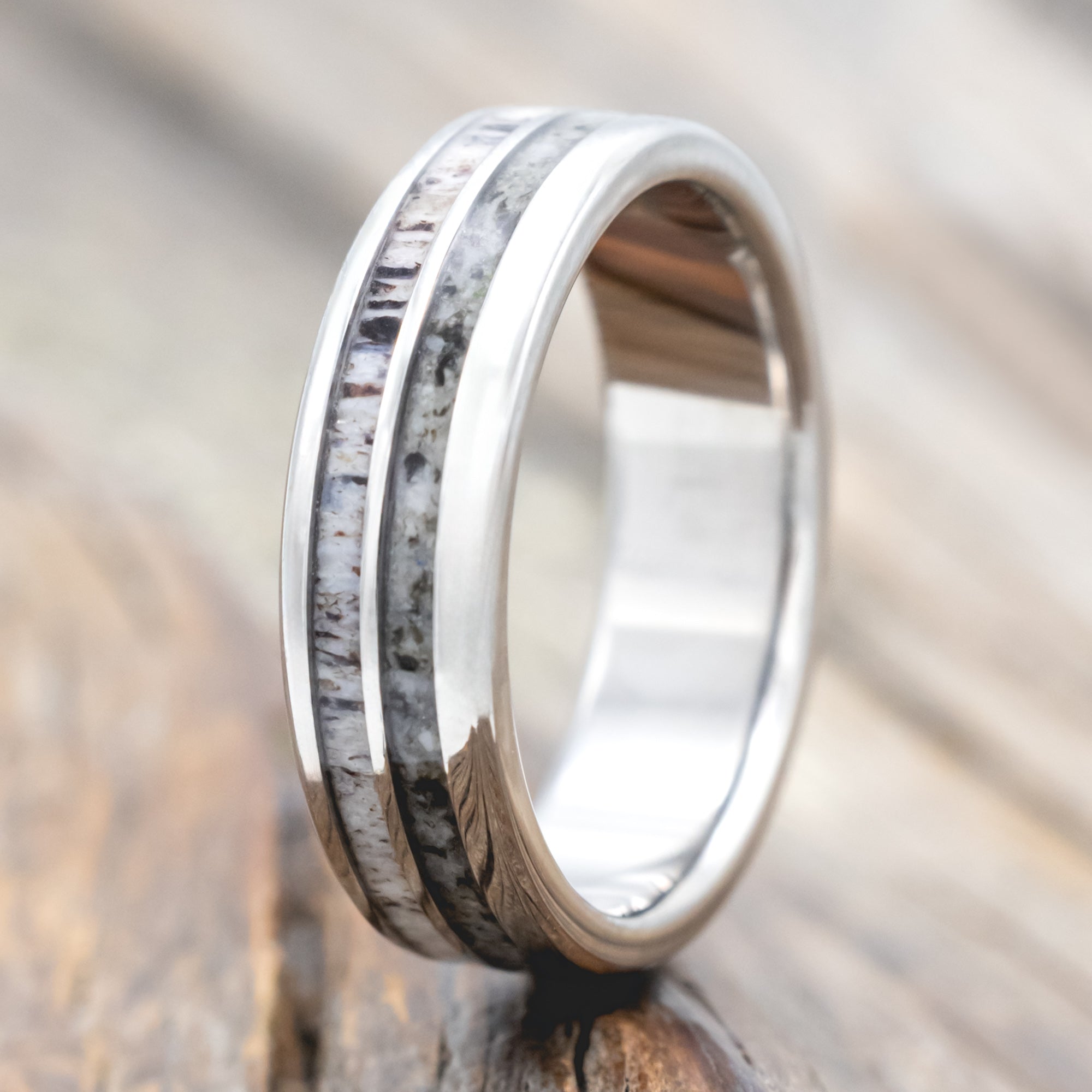 "COSMO" - MOONSTONE & ANTLER WEDDING BAND-Staghead Designs