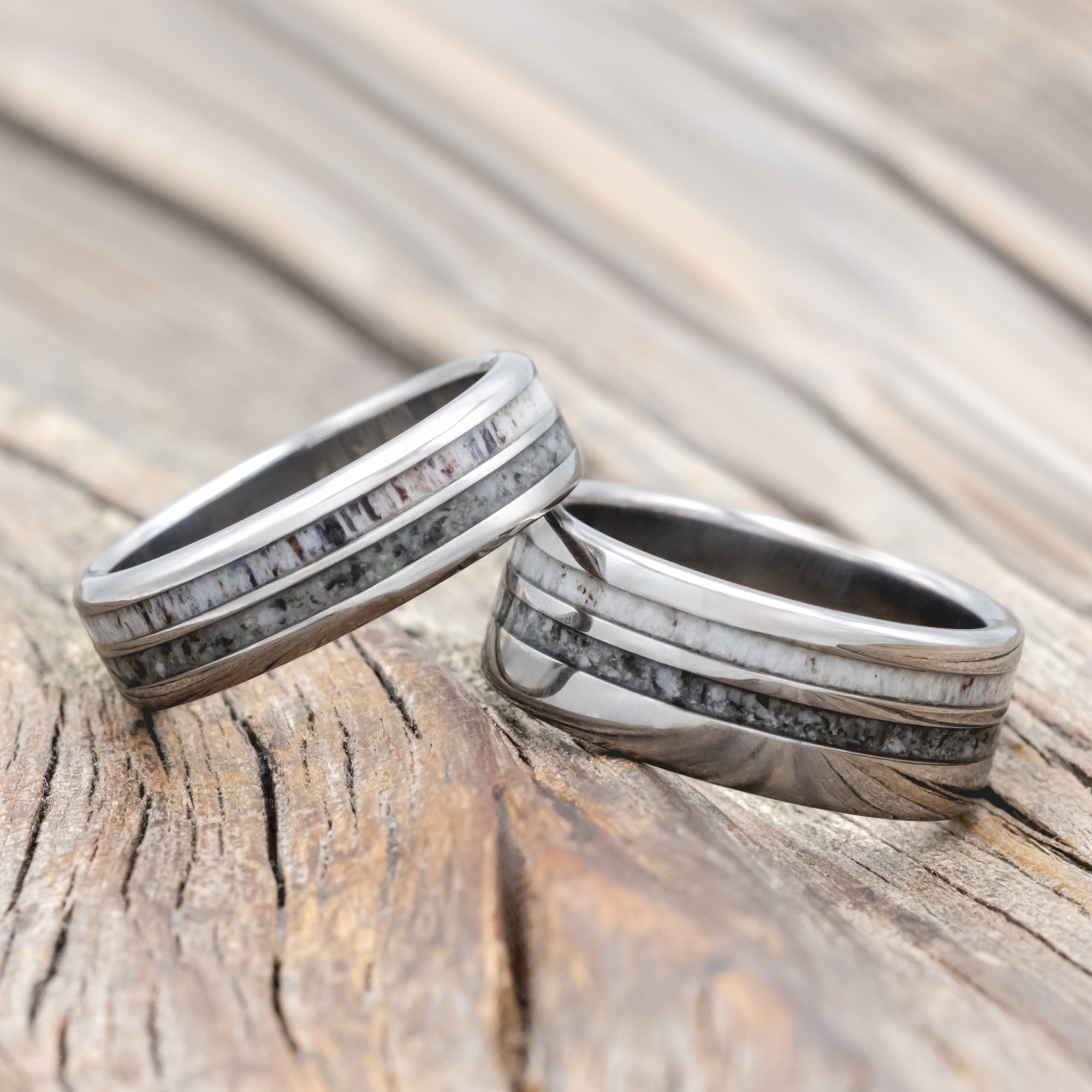 "COSMO" - MATCHING SET OF MOONSTONE & ANTLER WEDDING RINGS-Staghead Designs