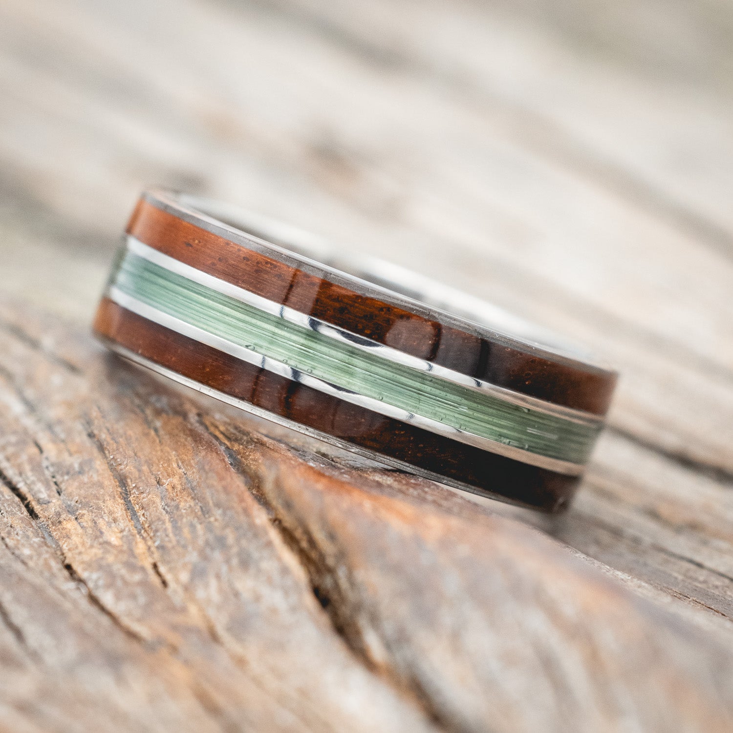 "GLEN" - KOA WOOD & FISHING LINE WEDDING RING-Staghead Designs