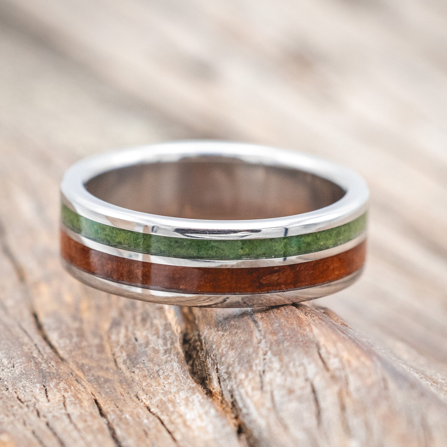 "RAPTOR" - MOSS & REDWOOD WEDDING BAND-Staghead Designs