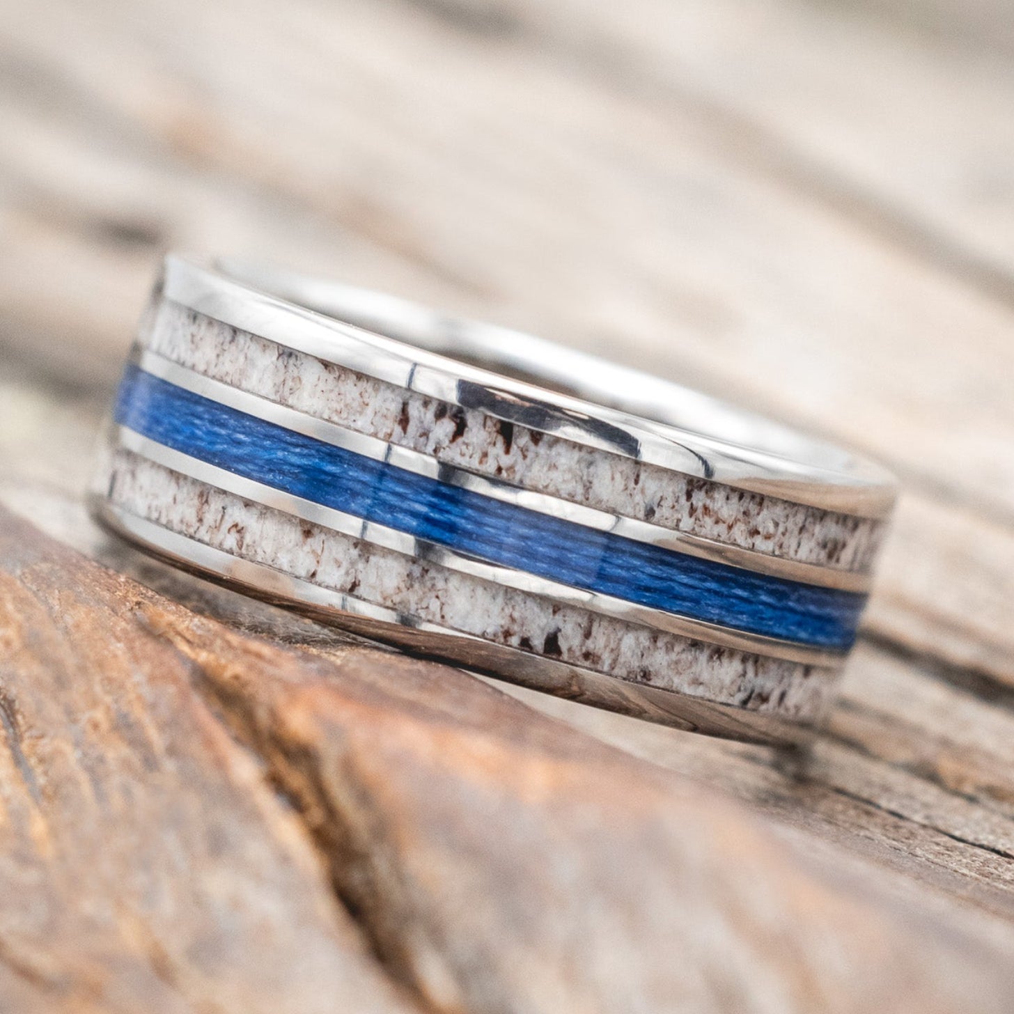 "RIO" - ANTLER & BLUE FISHING LINE WEDDING BAND-Staghead Designs