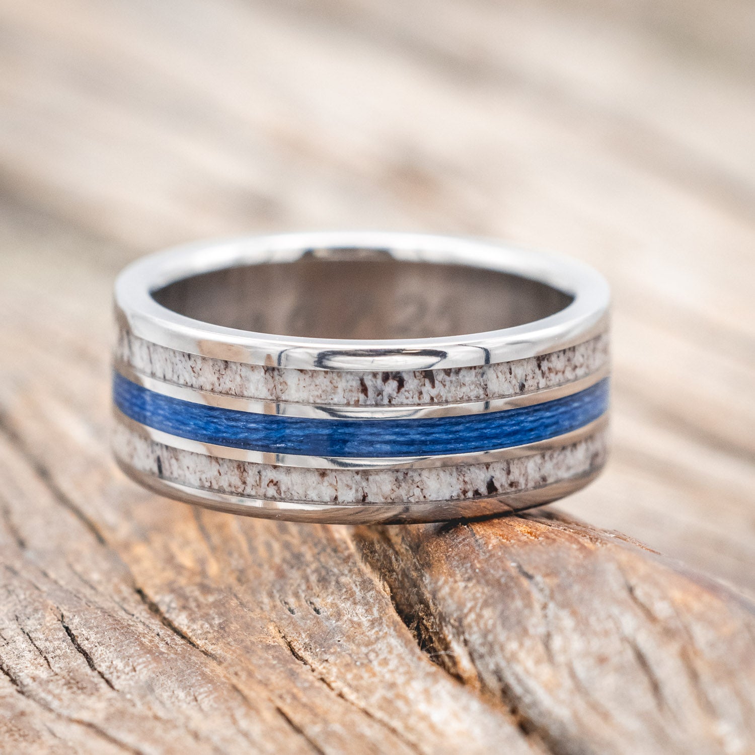 "RIO" - ANTLER & BLUE FISHING LINE WEDDING BAND-Staghead Designs
