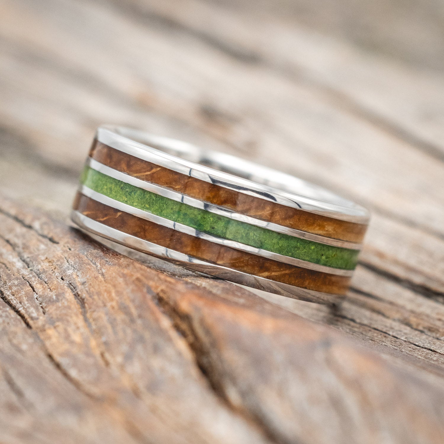 "RIO" - WHISKEY BARREL OAK & MOSS WEDDING BAND-Staghead Designs