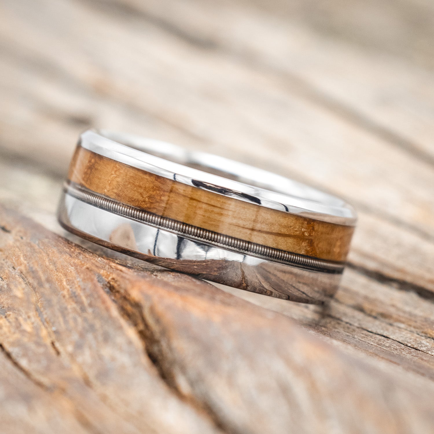 "TANNER" - TWO INLAY WEDDING BAND-Staghead Designs