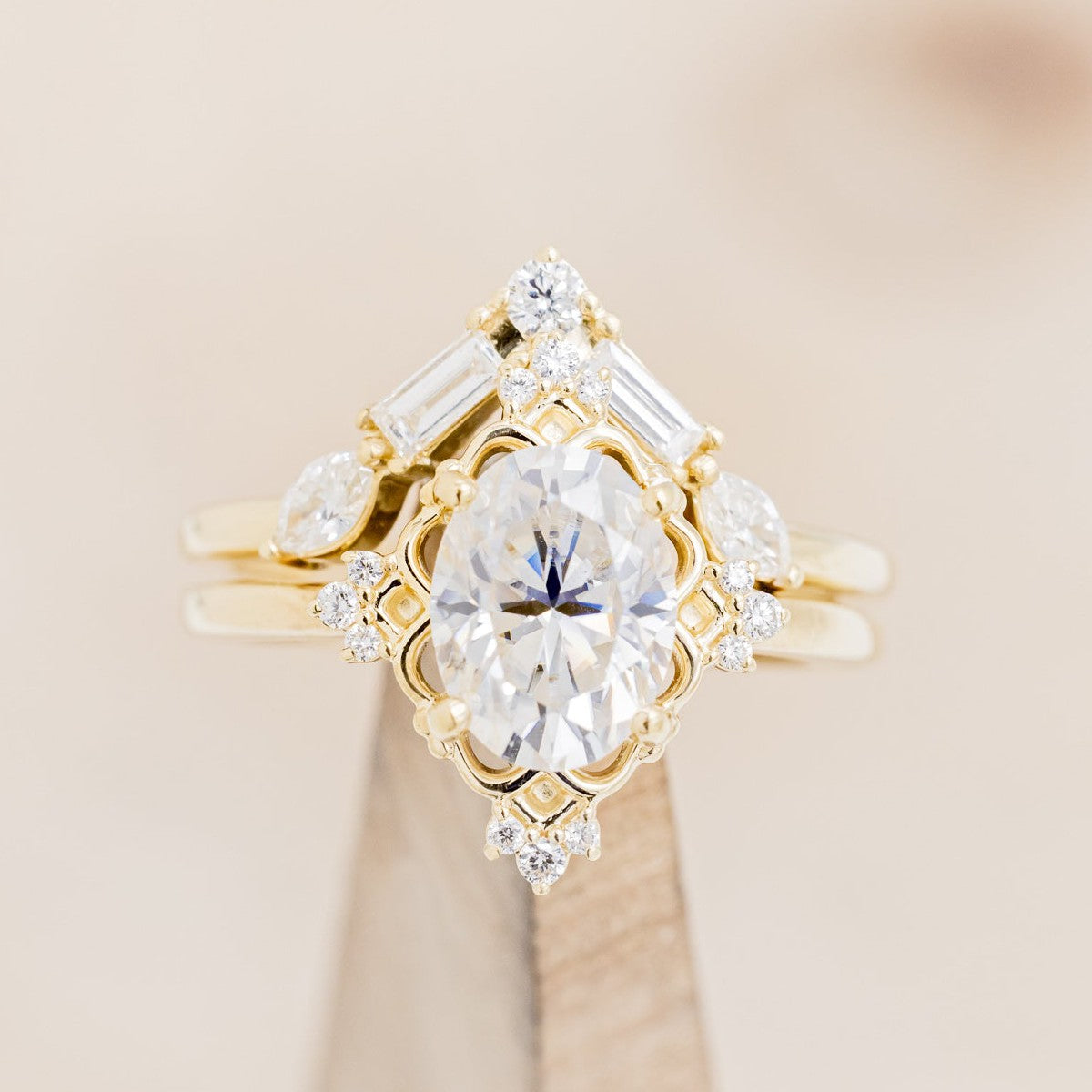 "TREVA" - OVAL MOISSANITE ENGAGEMENT RING WITH DIAMOND ACCENTS & "MELODY" TRACER-1
