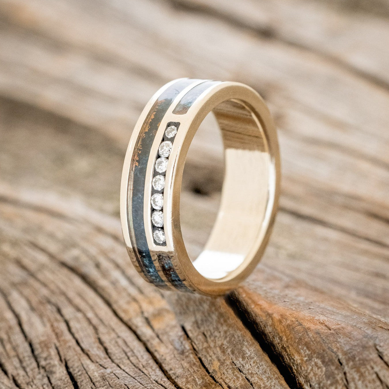 "TRIDENT" - DIAMOND & PATINA COPPER WEDDING BAND-1