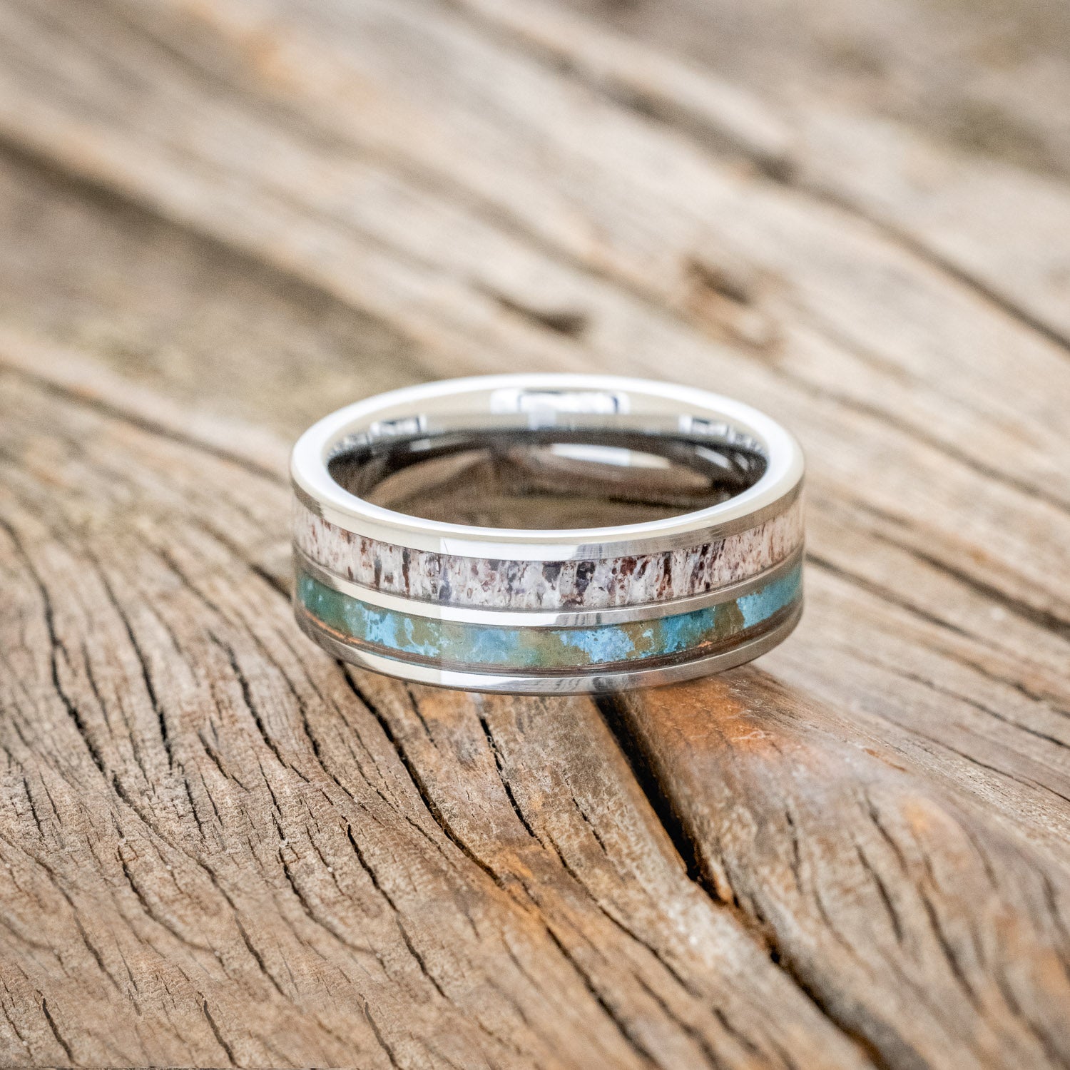 "DYAD" - PATINA COPPER & ANTLER WEDDING BAND-9