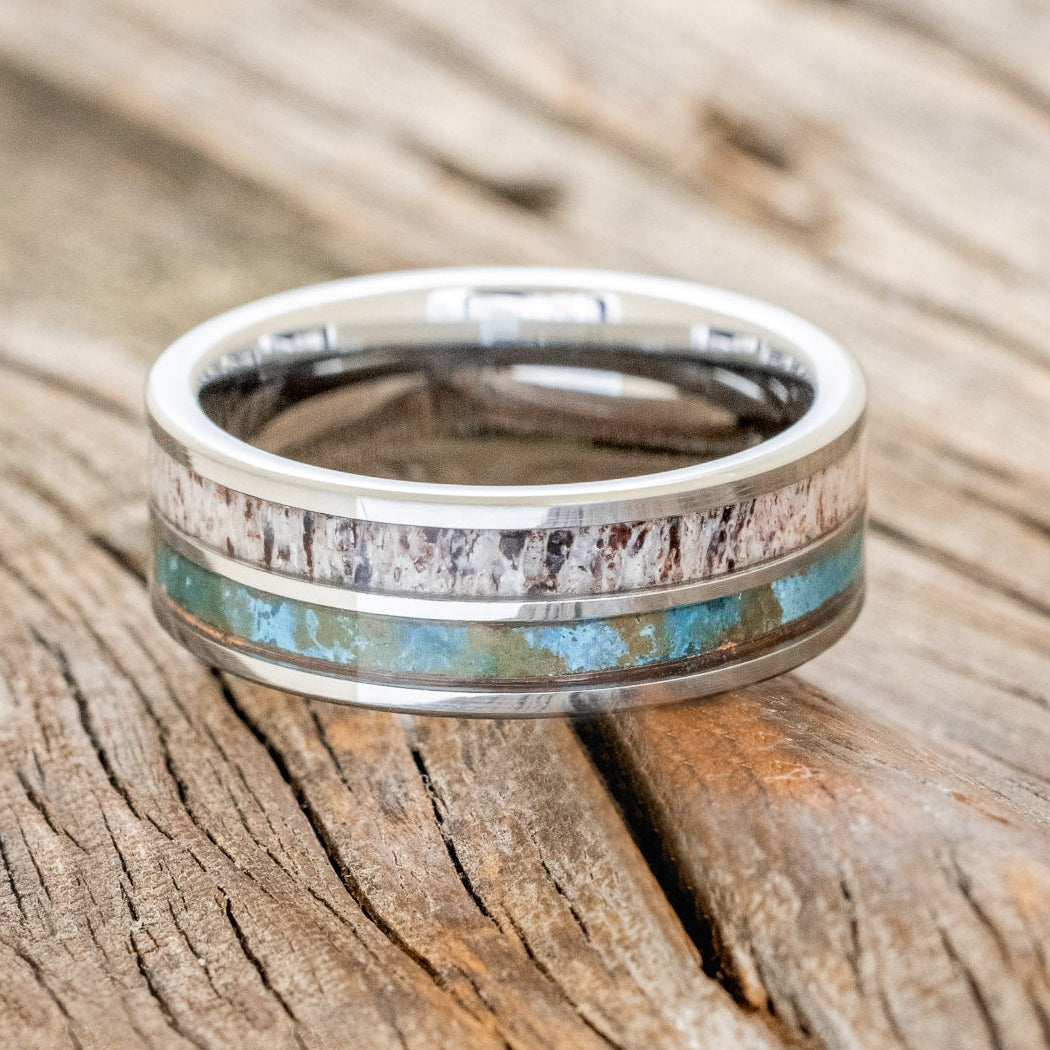 "DYAD" - PATINA COPPER & ANTLER WEDDING BAND-9