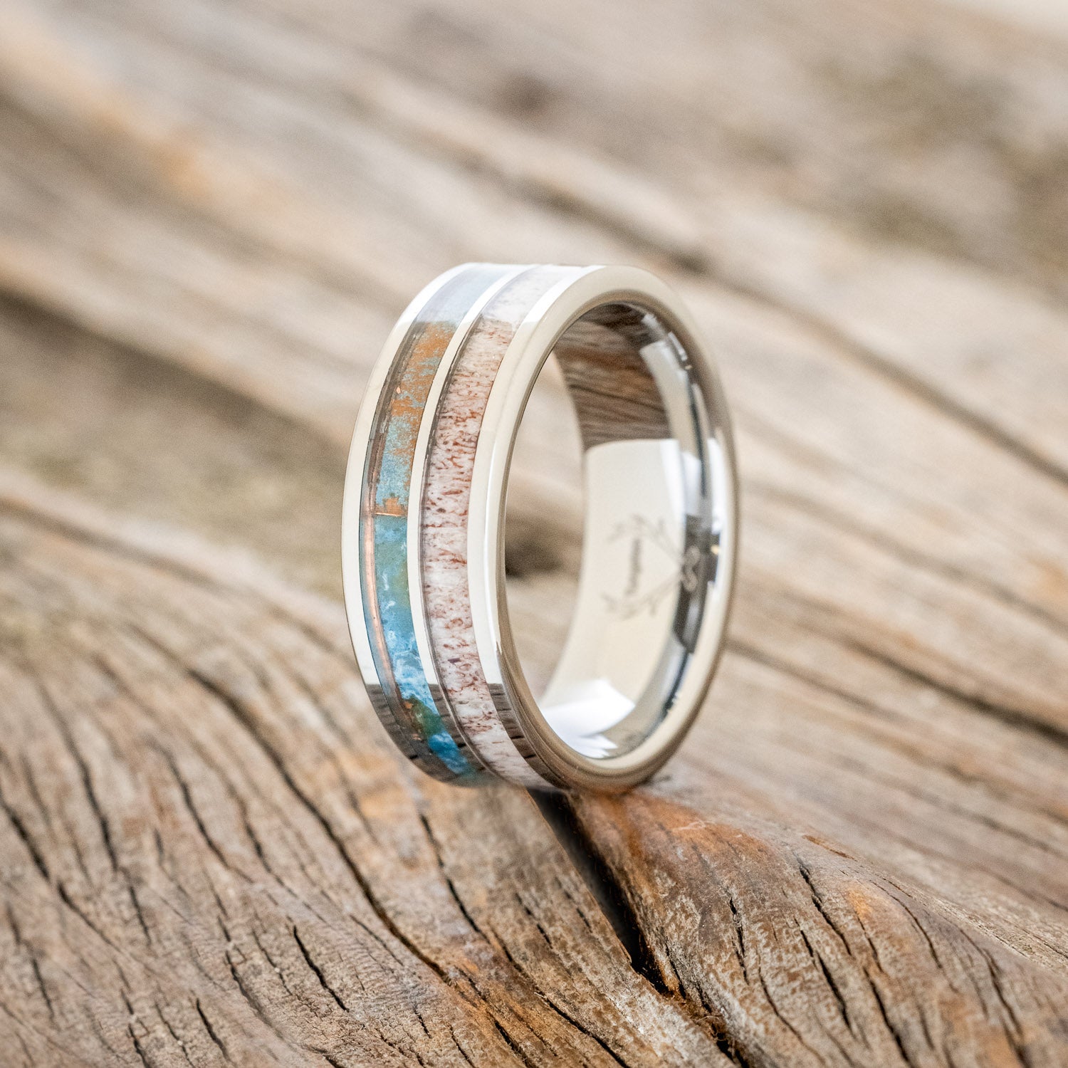 "DYAD" - PATINA COPPER & ANTLER WEDDING BAND-7