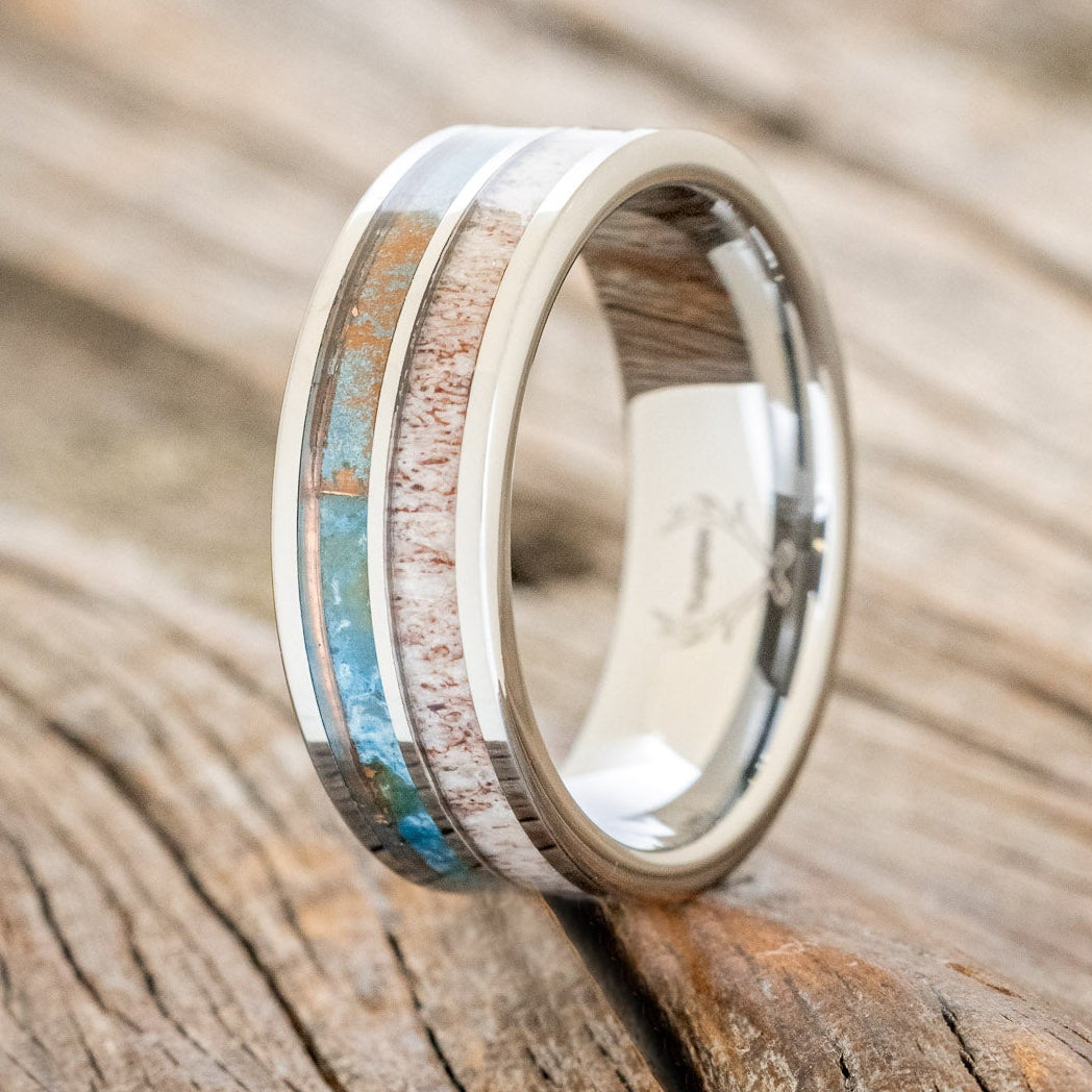 "DYAD" - PATINA COPPER & ANTLER WEDDING BAND-7