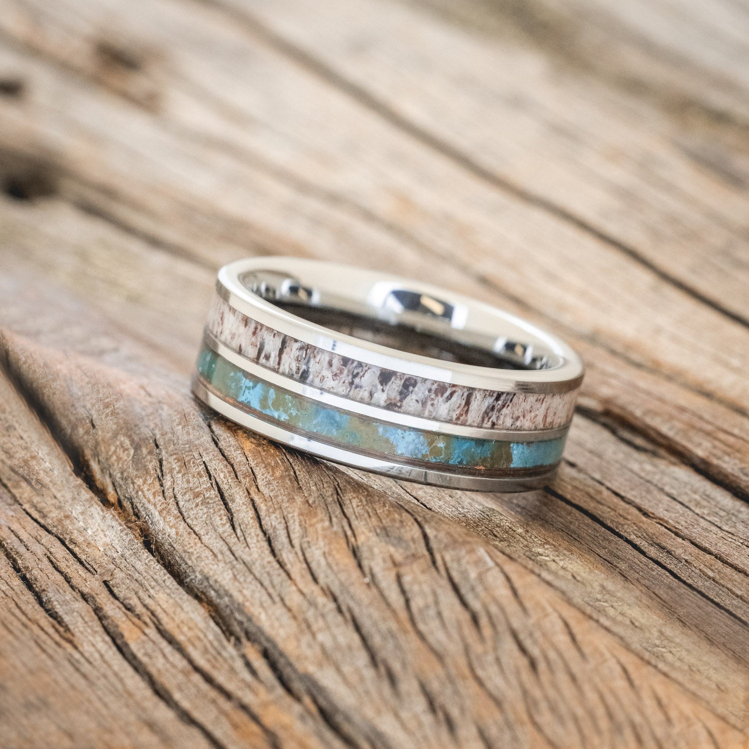 "DYAD" - PATINA COPPER & ANTLER WEDDING BAND-8
