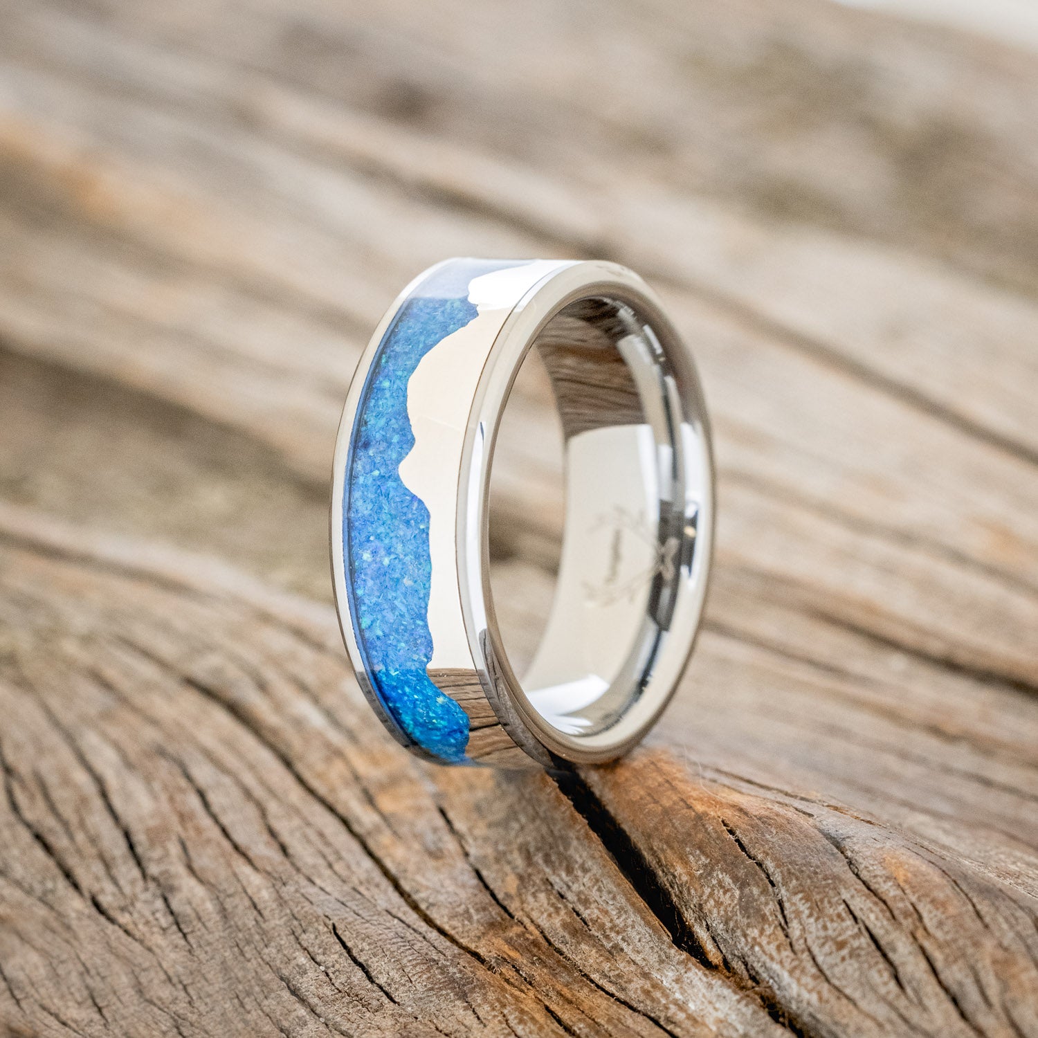 "HELIOS" - BLUE OPAL WITH SILVER MOUNTAIN RANGE WEDDING BAND-4
