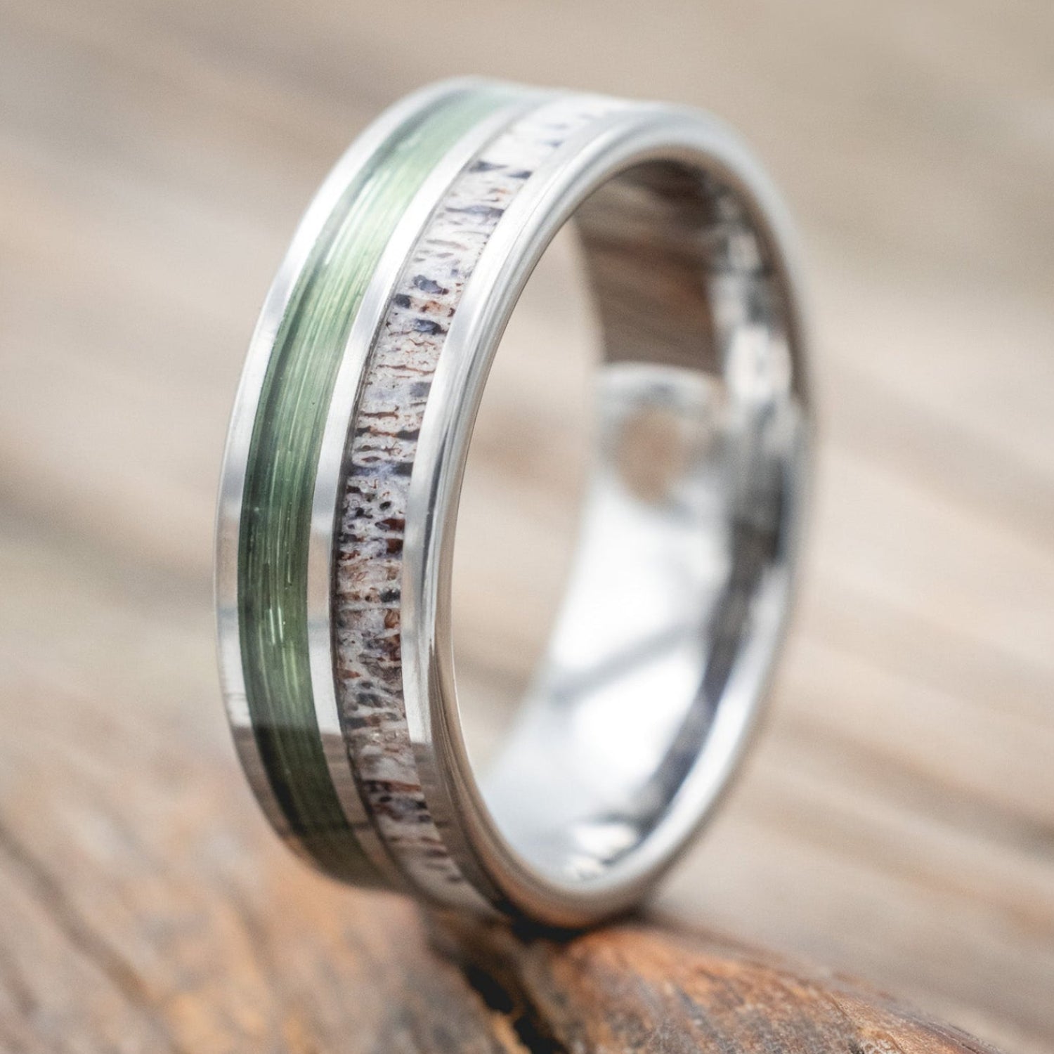 "DYAD" - ANTLER & FISHING LINE WEDDING BAND-Staghead Designs