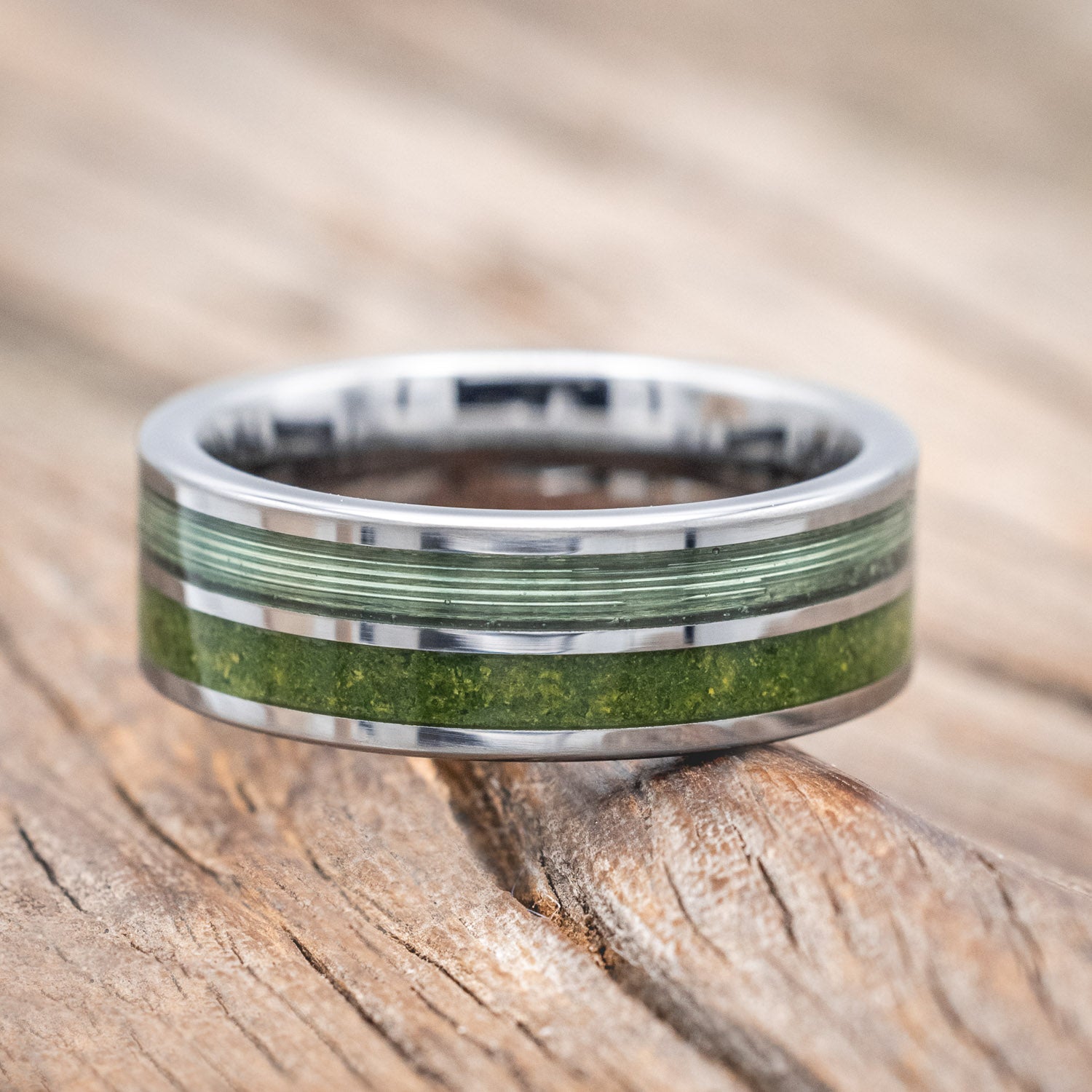 "DYAD" - MOSS & FISHING LINE WEDDING BAND-Staghead Designs