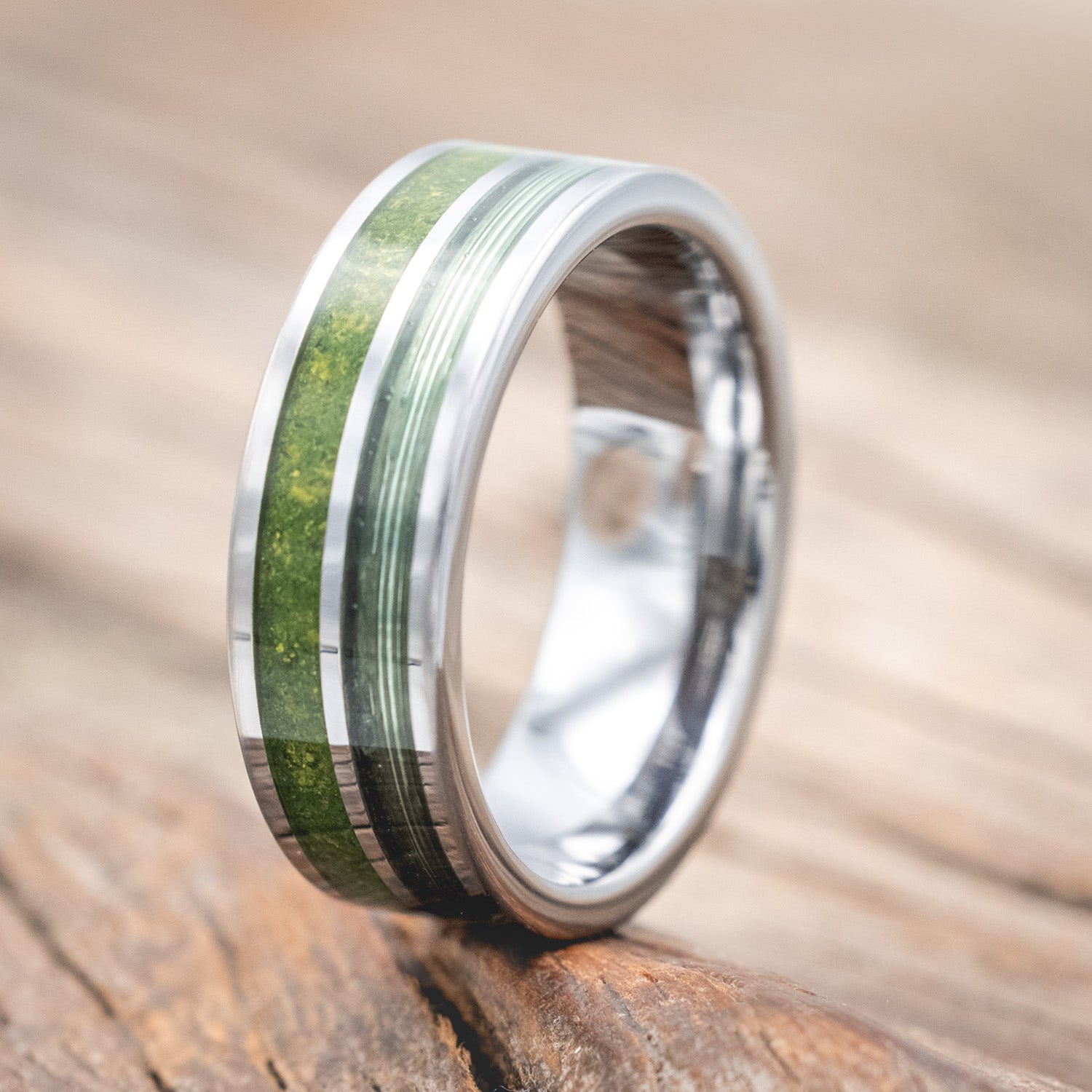 "DYAD" - MOSS & FISHING LINE WEDDING BAND-Staghead Designs