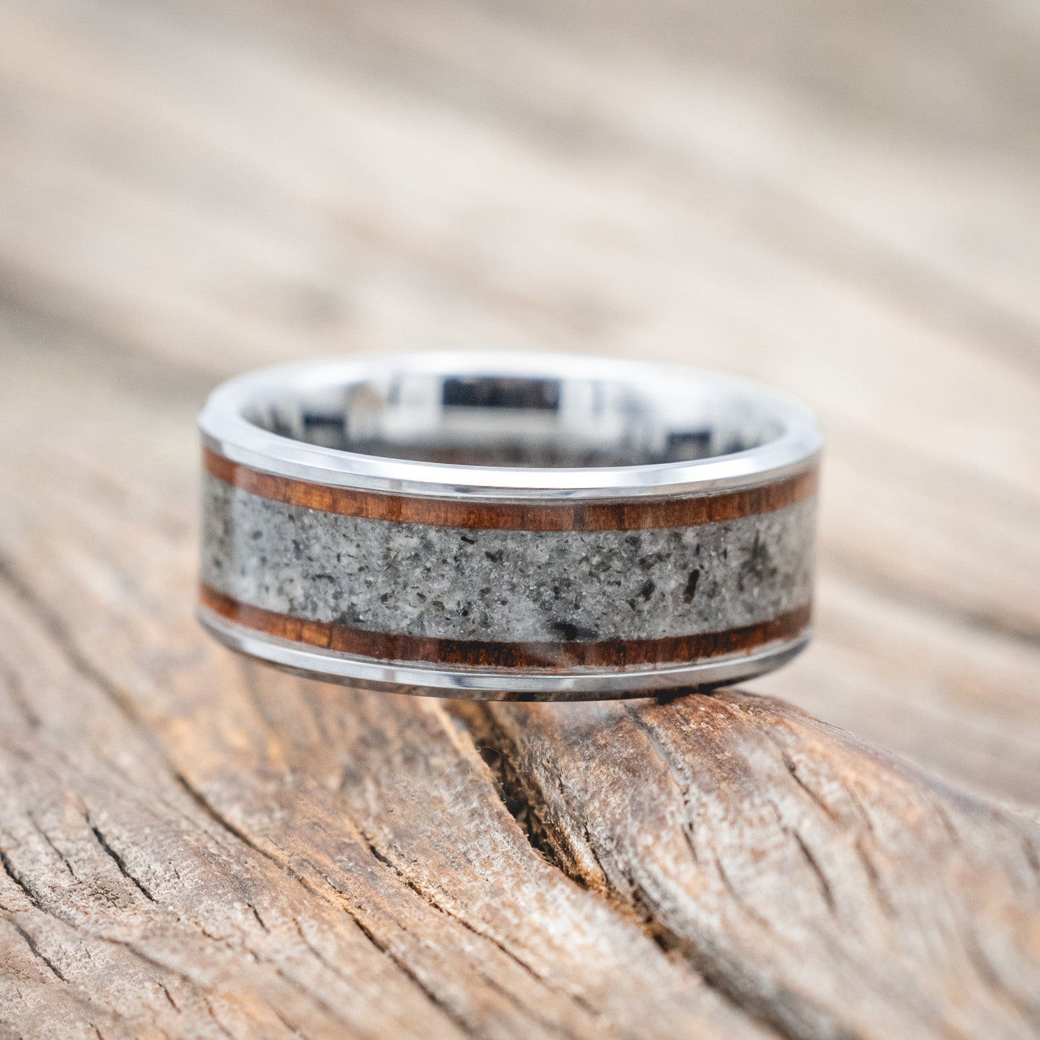 "HOLLIS" - MOONSTONE & KOA WOOD WEDDING BAND-Staghead Designs