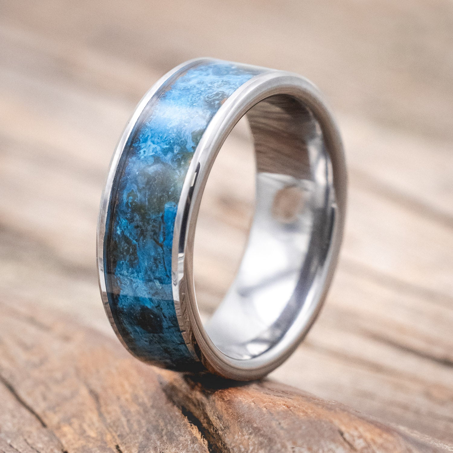 "RAINIER" - CUSTOM MATERIAL SINGLE INLAY WEDDING BAND - READY TO SHIP-Staghead Designs