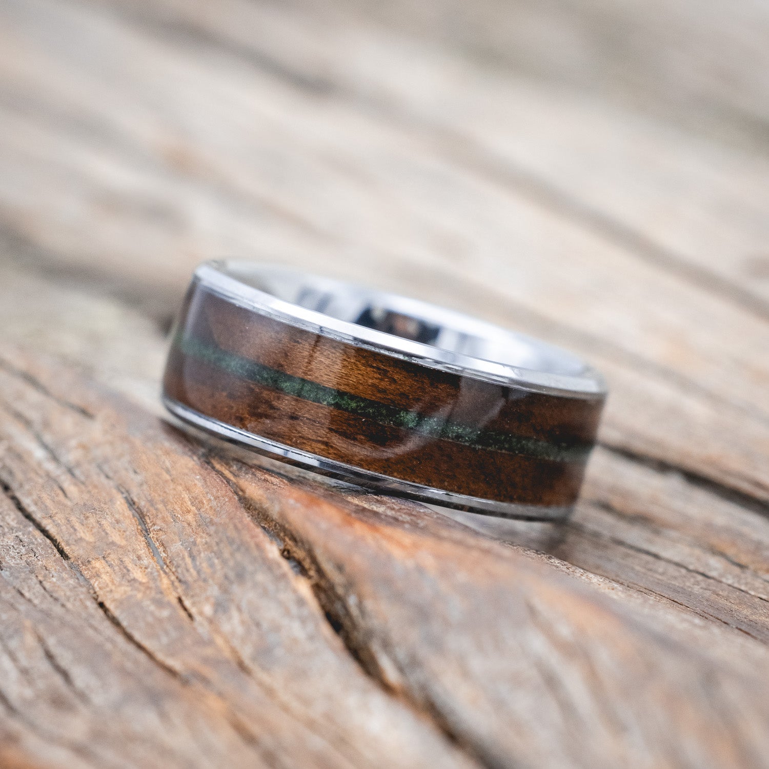 "RAINIER" - WALNUT WOOD & MOSS WEDDING BAND-Staghead Designs