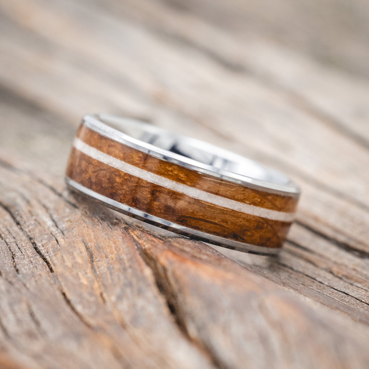 "RAINIER" - WHISKEY BARREL & OFFSET GRANITE WEDDING BAND - READY TO SHIP-Staghead Designs