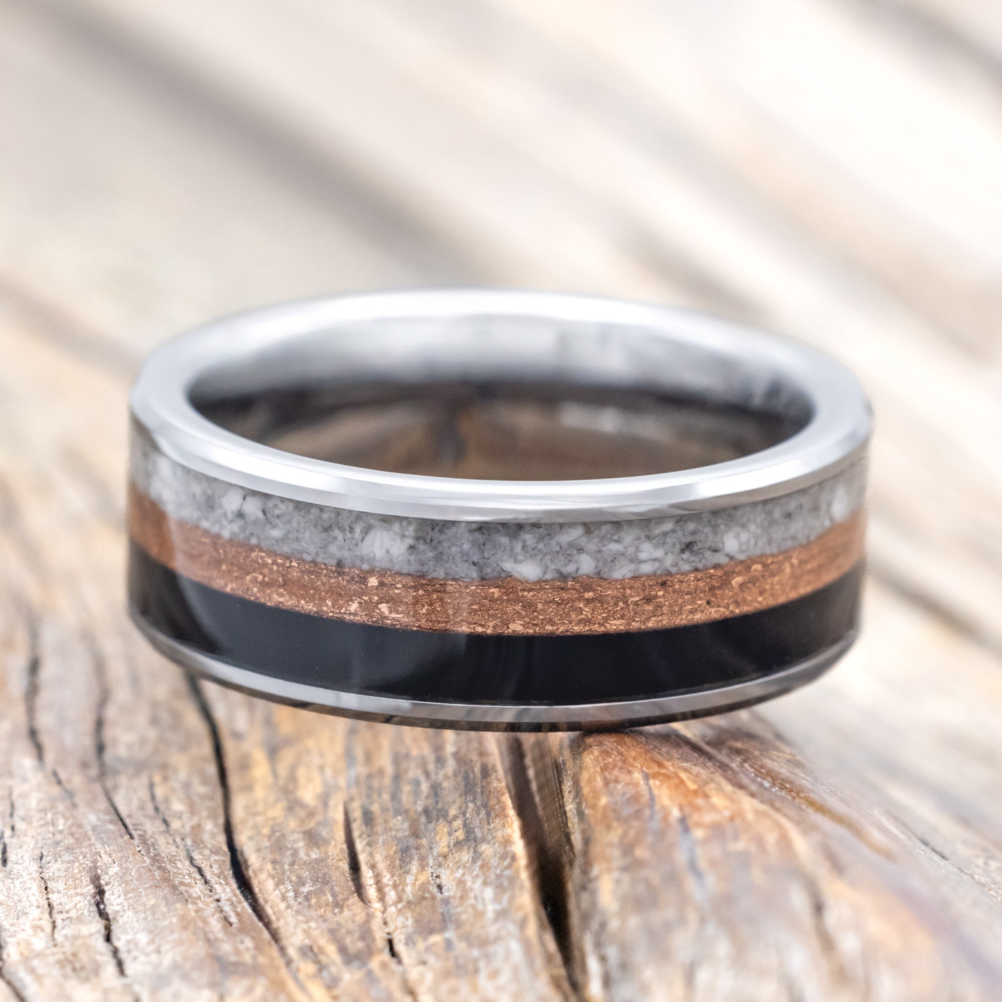 "REDLINE" - CUSTOM CAR PARTS INLAY WEDDING BAND-Staghead Designs