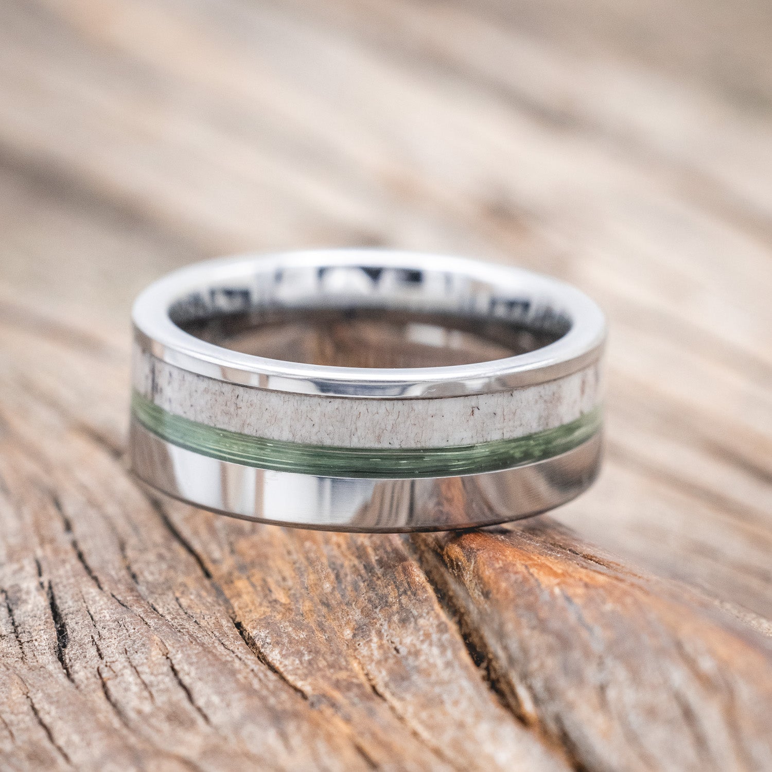 "TANNER" - CLEAR FISHING LINE & ANTLER WEDDING BAND-Staghead Designs