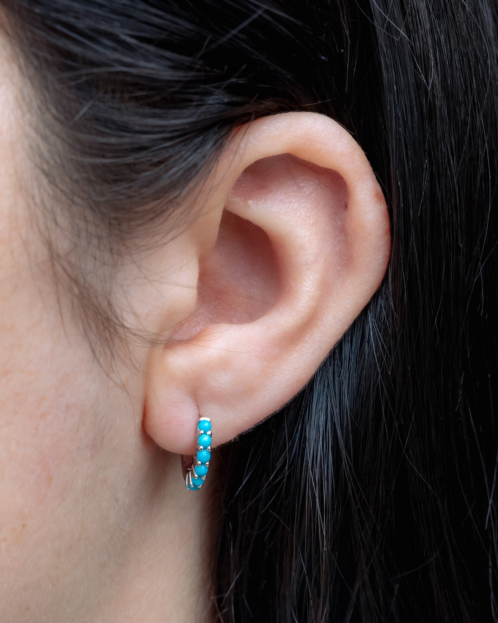 TURQUOISE HUGGIE HOOP EARRINGS-Staghead Designs