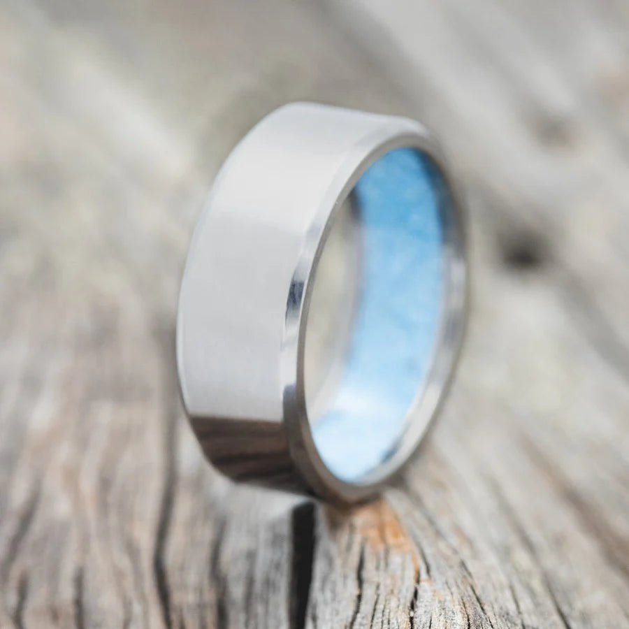 TURQUOISE LINED WEDDING BAND - TITANIUM - SIZE 9 1/2-Staghead Designs