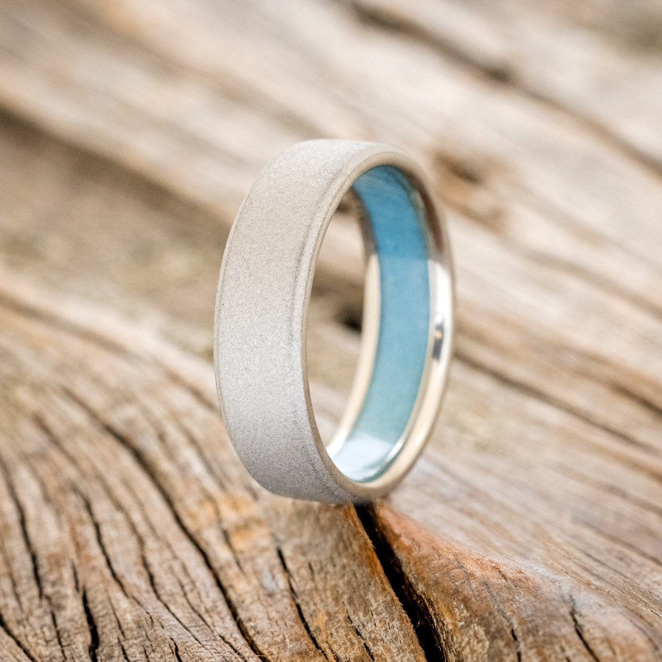 TURQUOISE LINED WEDDING BAND WITH A SANDBLASTED FINISH-1