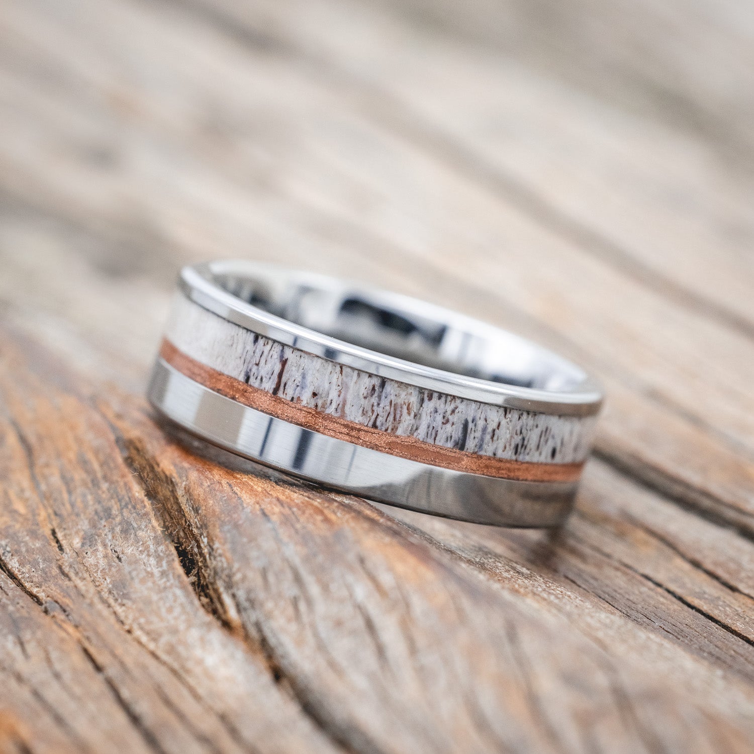"TANNER" - ELK ANTLER & POWDERED COPPER WEDDING RING-Staghead Designs