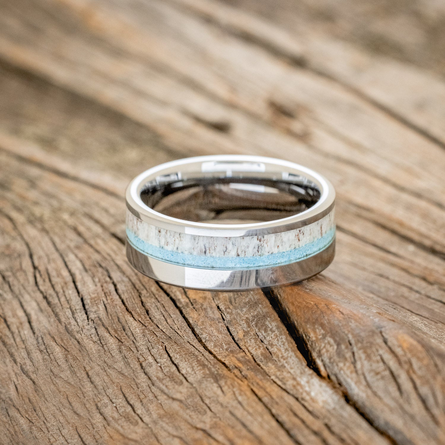 "TANNER" - TURQUOISE & ANTLER WEDDING RING-6