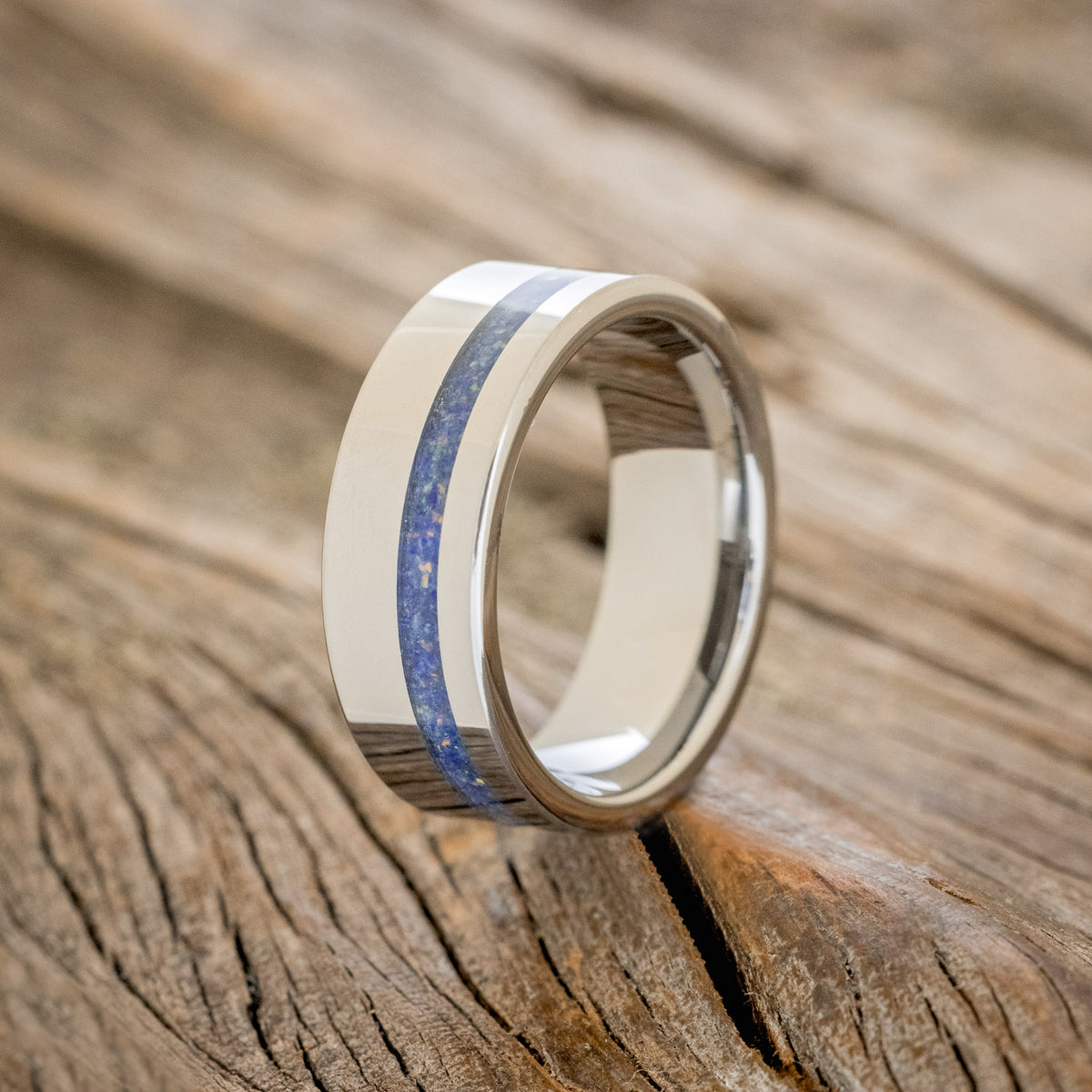"Vertigo" - Mixed Lapis Lazuli & Fire and Ice Opal Wedding Band - Tungsten (8mm) - Size 10