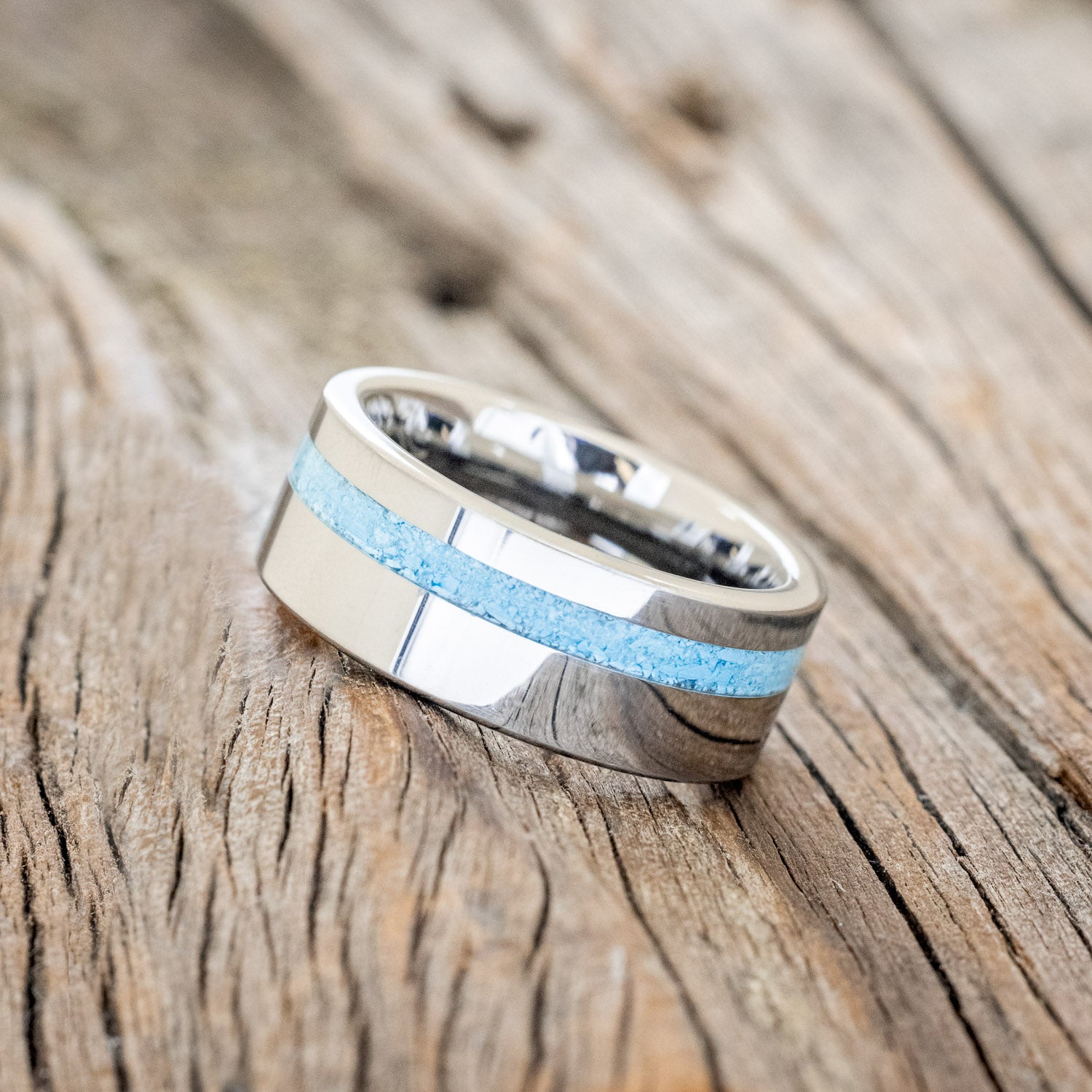 "VERTIGO" - TURQUOISE INLAY WEDDING BAND - READY TO SHIP-6