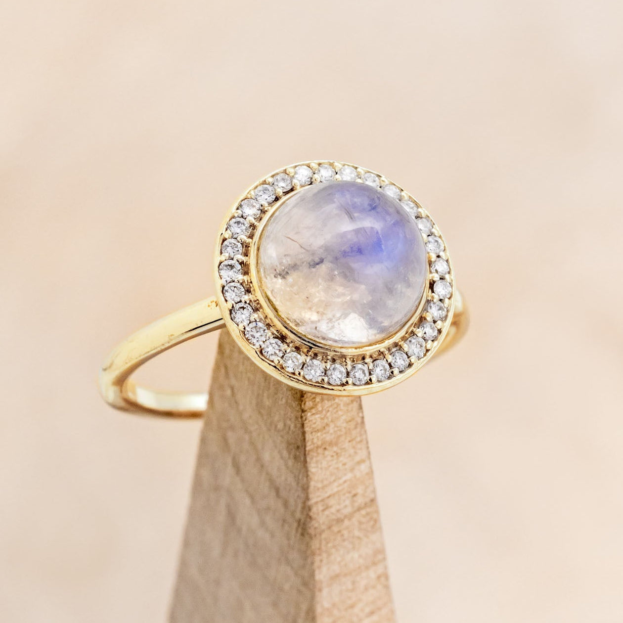 "TERRA" - ROUND CABOCHON CUT ENGAGEMENT RING WITH DIAMOND HALO-Staghead Designs