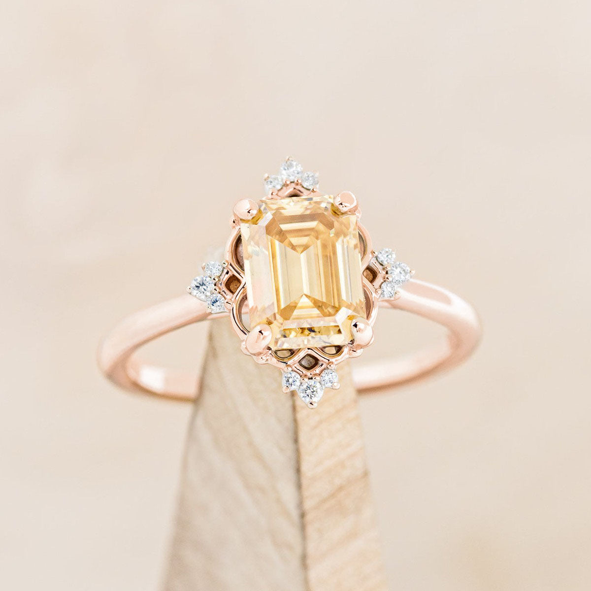 "TREVA" - EMERALD CUT ENGAGEMENT RING WITH DIAMOND ACCENTS-Staghead Designs