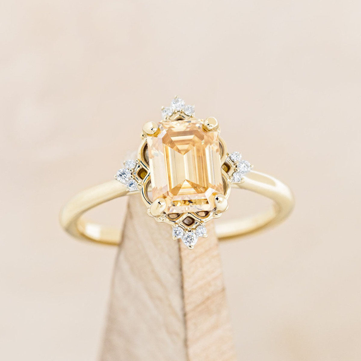 "TREVA" - EMERALD CUT ENGAGEMENT RING WITH DIAMOND ACCENTS-Staghead Designs