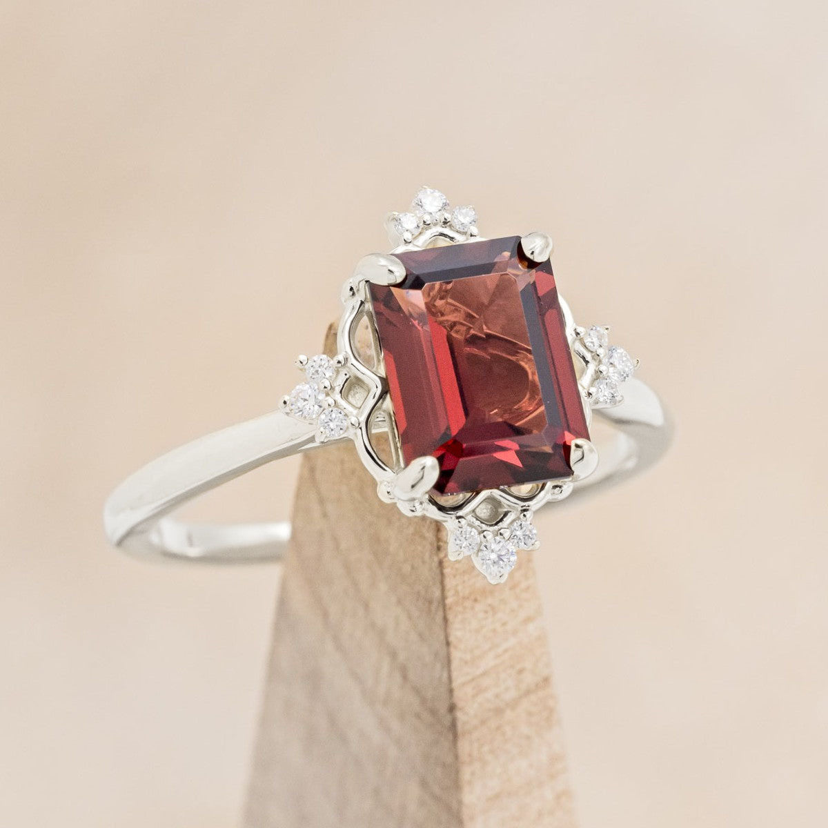 "TREVA" - EMERALD CUT ENGAGEMENT RING WITH DIAMOND ACCENTS-Staghead Designs