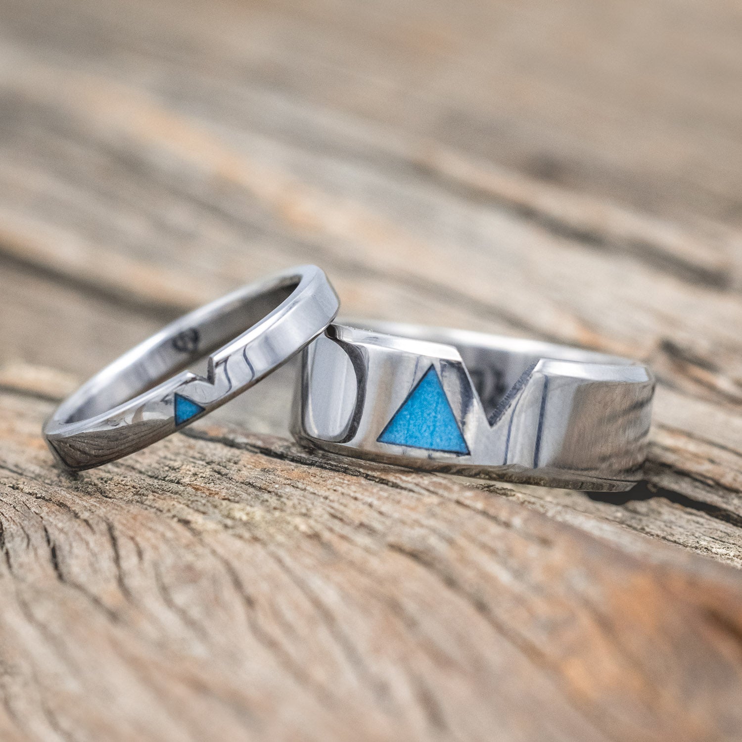 "VALENTINO" - CUSTOM CUT MATCHING BANDS WITH TURQUOISE FILLED TRIANGLES-Staghead Designs