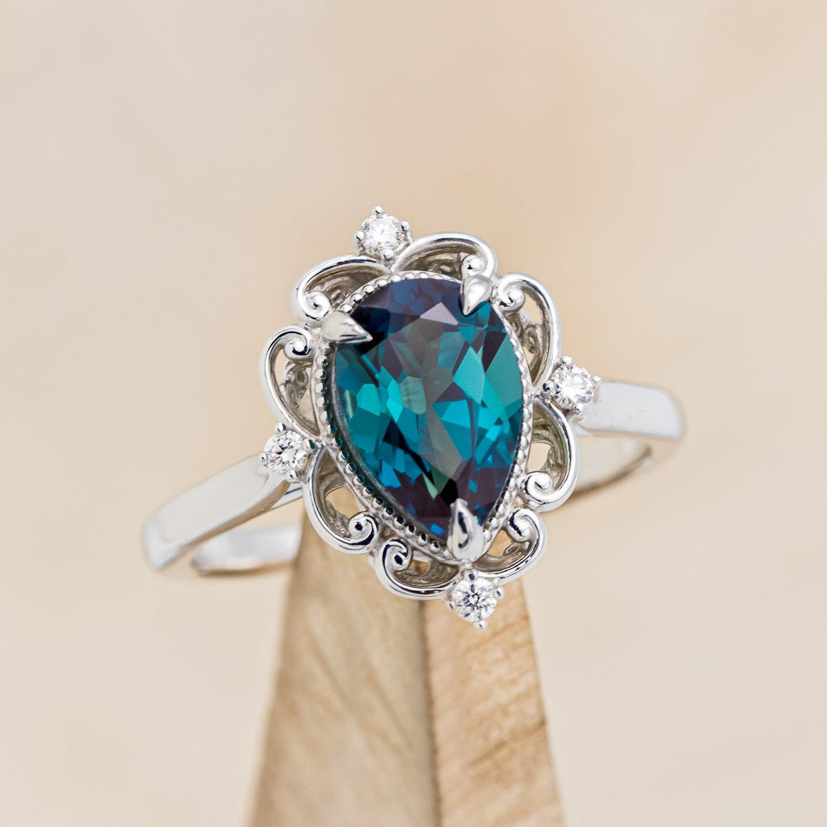 "VERA" - PEAR SHAPED LAB-GROWN ALEXANDRITE ENGAGEMENT RING WITH DIAMOND ACCENTS-1