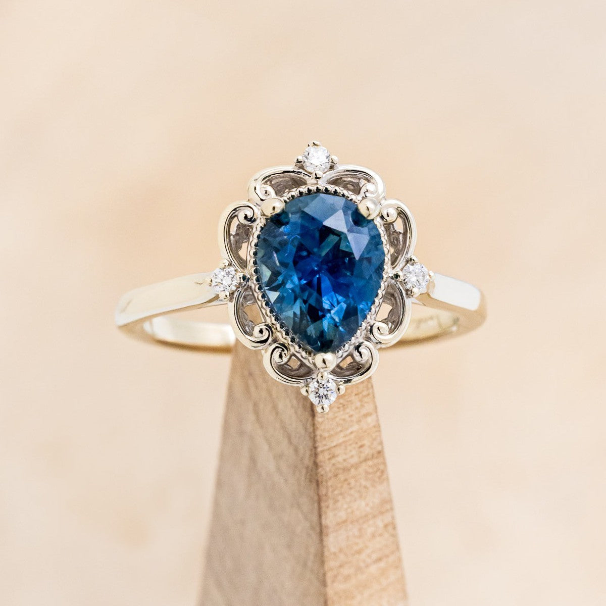 "VERA" - PEAR SHAPED LONDON BLUE TOPAZ ENGAGEMENT RING WITH DIAMOND ACCENTS-1