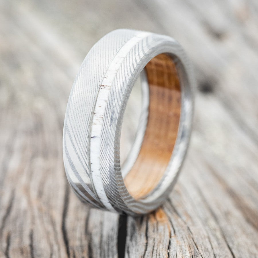 "VERTIGO" - ANTLER WEDDING BAND FEATURING A WHISKEY BARREL OAK LINING-1