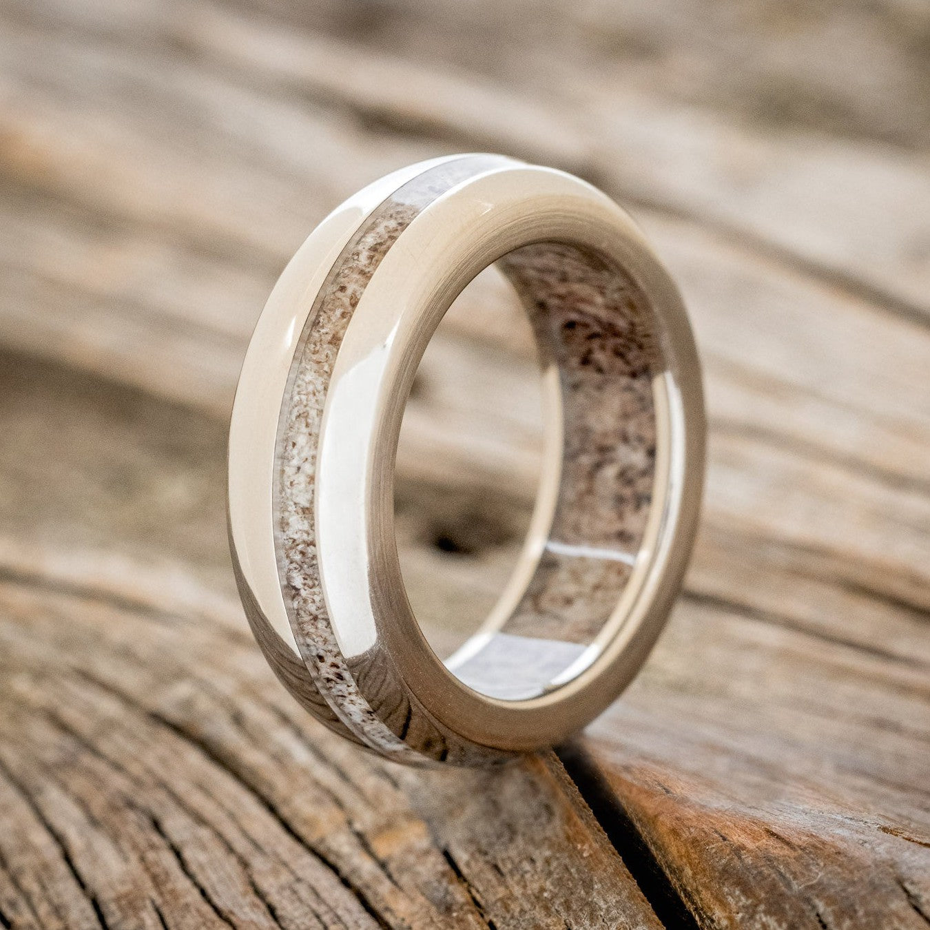 "VERTIGO" - DOMED ANTLER LINING & INLAY WEDDING RING-1