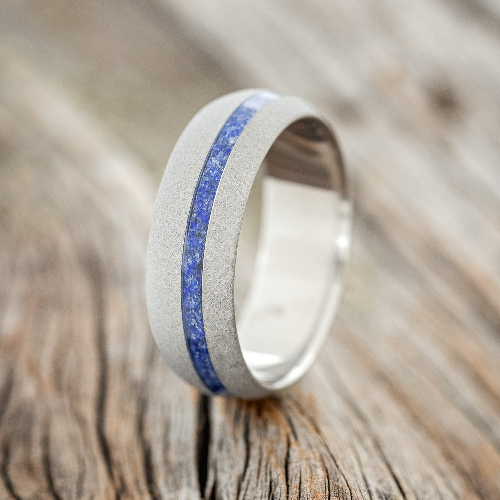 "VERTIGO" - DOMED LAPIS LAZULI WEDDING RING WITH A SANDBLASTED FINISH - READY TO SHIP-1