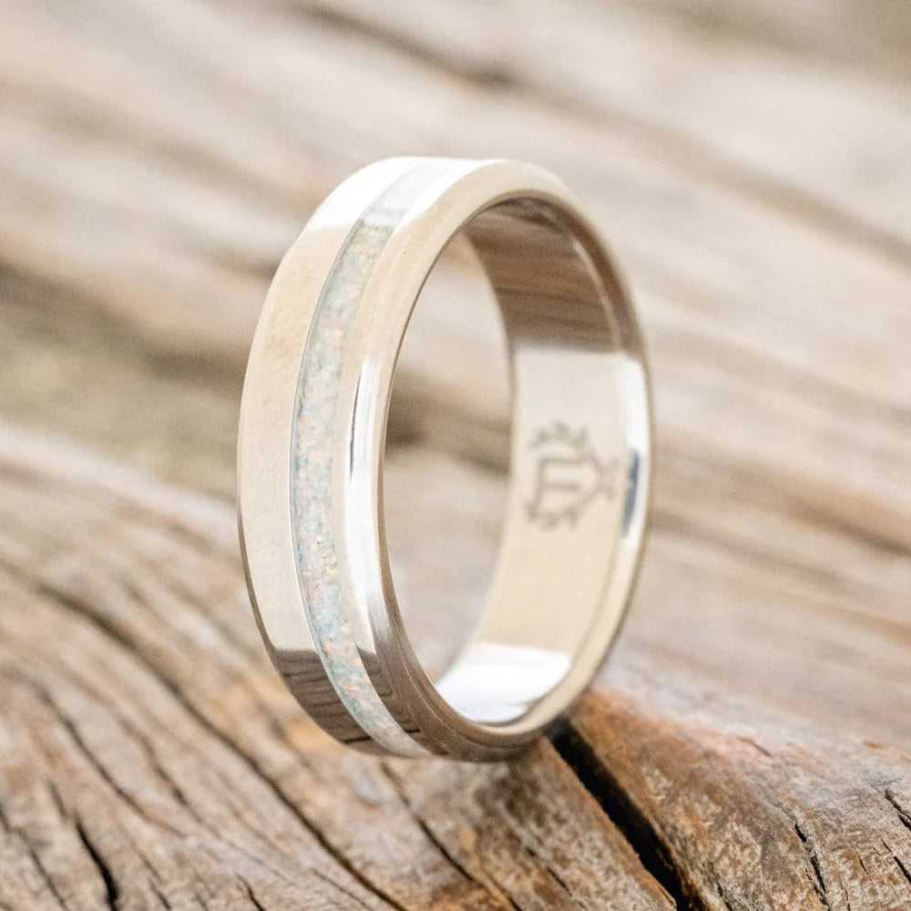 "Vertigo" - Fire & Ice Opal Wedding Band - Titanium (6MM) - Size 11.5