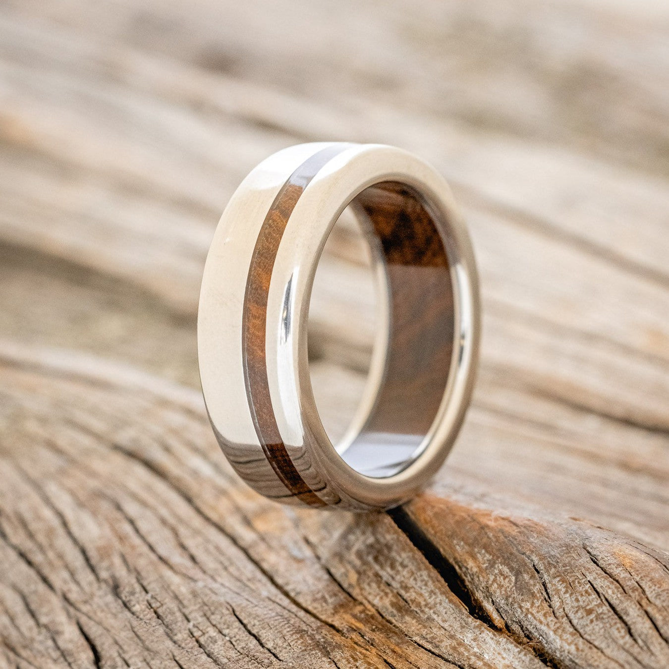 "VERTIGO" - IRONWOOD LINING & INLAY WEDDING RING-1