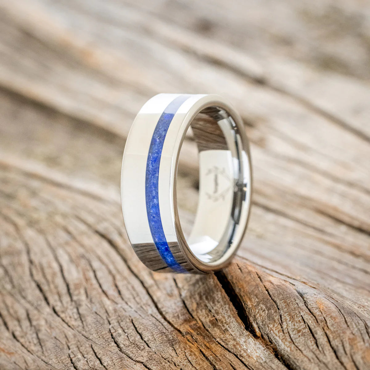 "VERTIGO" - LAPIS LAZULI WEDDING BAND - TUNGSTEN - SIZE 8-Staghead Designs