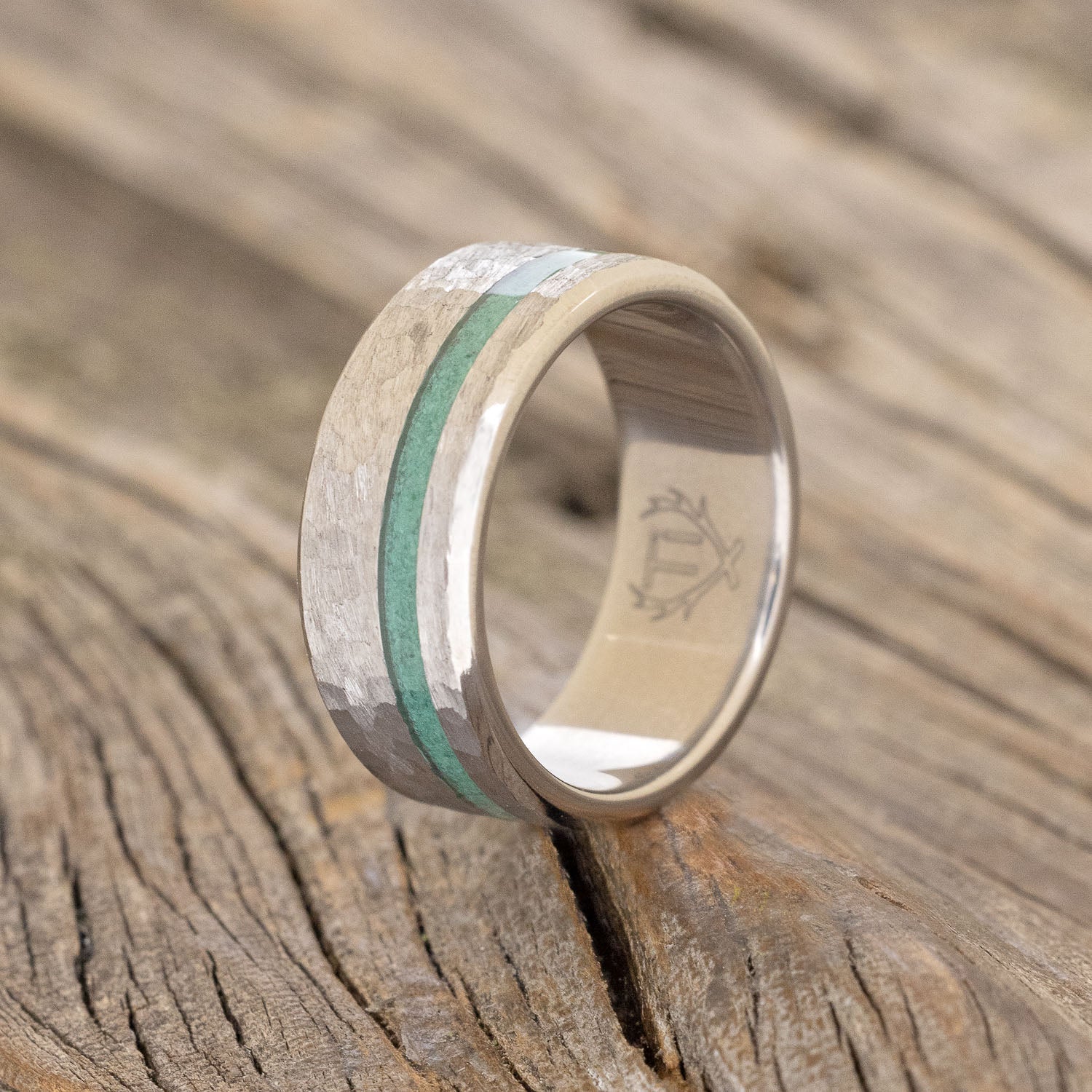 "VERTIGO" - MALACHITE WEDDING BAND WITH A HAMMERED FINISH READY TO SHIP-1