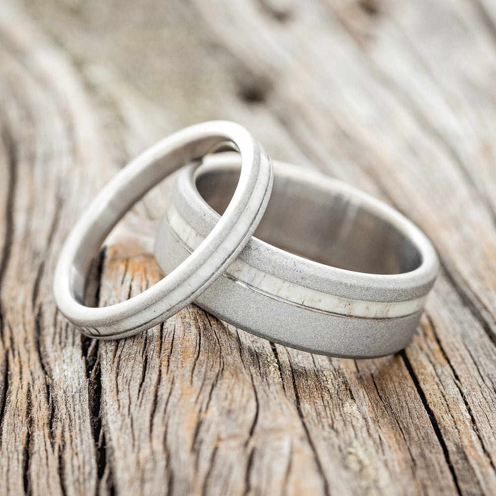 "VERTIGO" - MATCHING SET OF ELK ANTLER WEDDING BANDS WITH SANDBLASTED FINISH-1