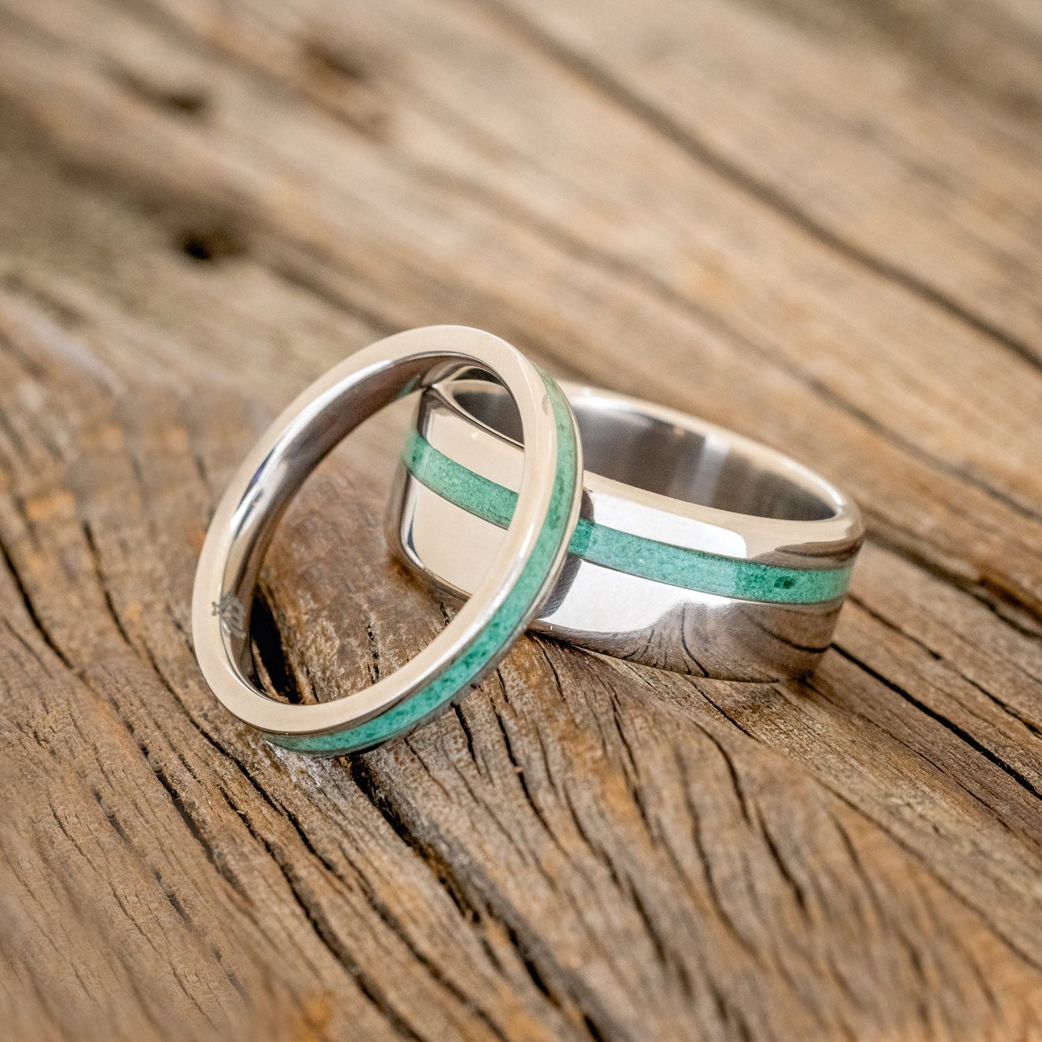 "VERTIGO" - MATCHING SET OF MALACHITE WEDDING BANDS-1
