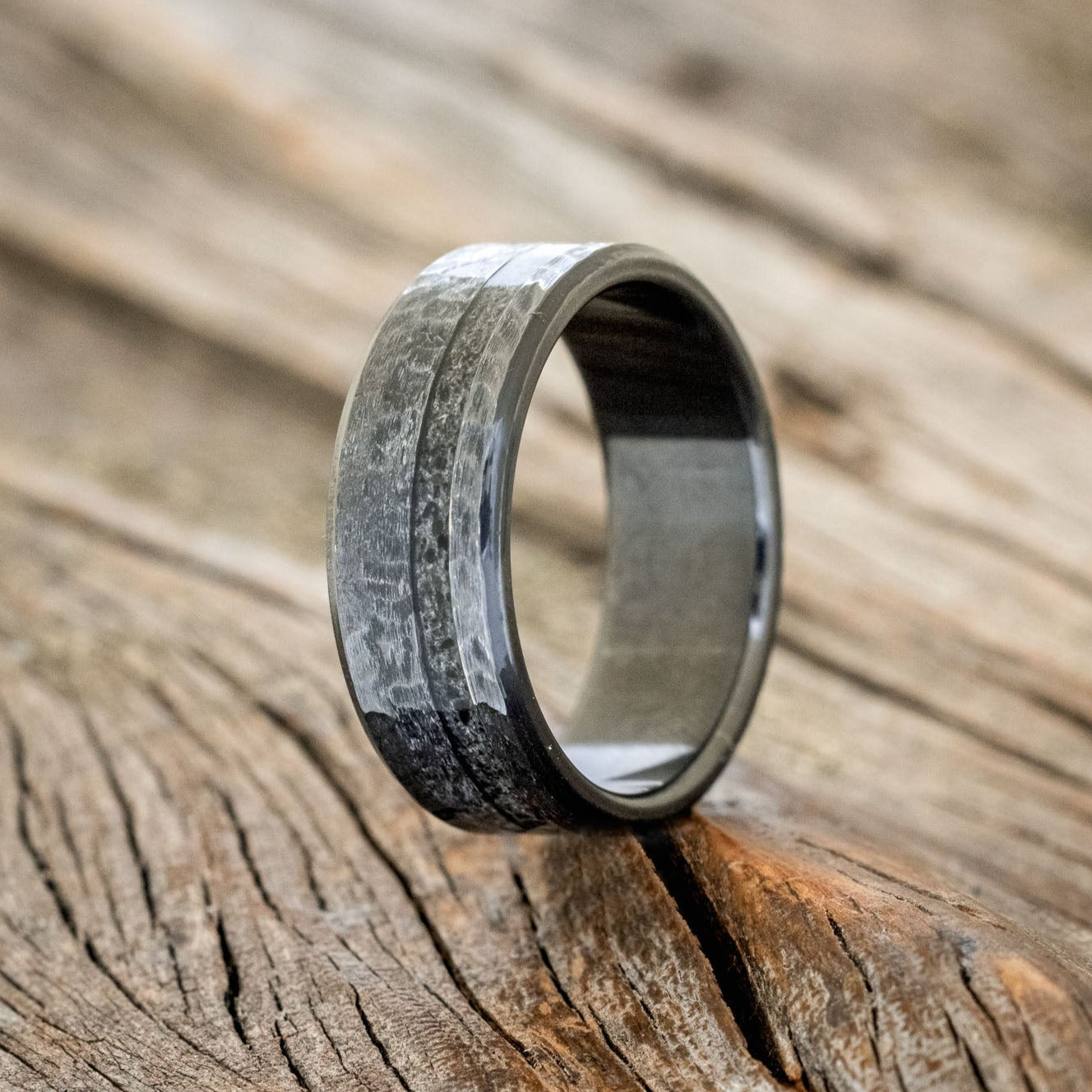 "VERTIGO" - MOONSTONE WEDDING RING IN A HAMMERED FINISH-1