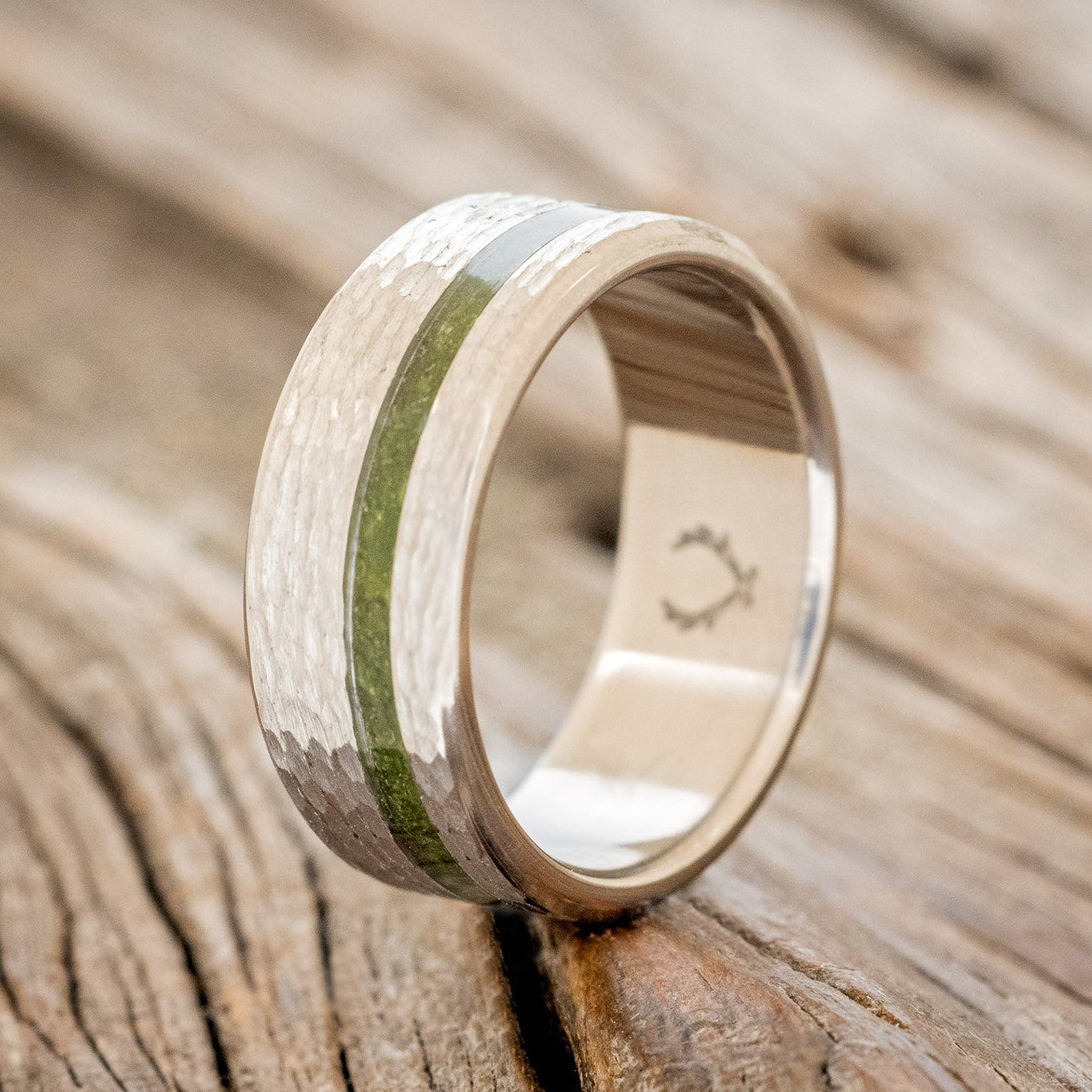 "VERTIGO" - MOSS WEDDING BAND WITH A HAMMERED FINISH-1